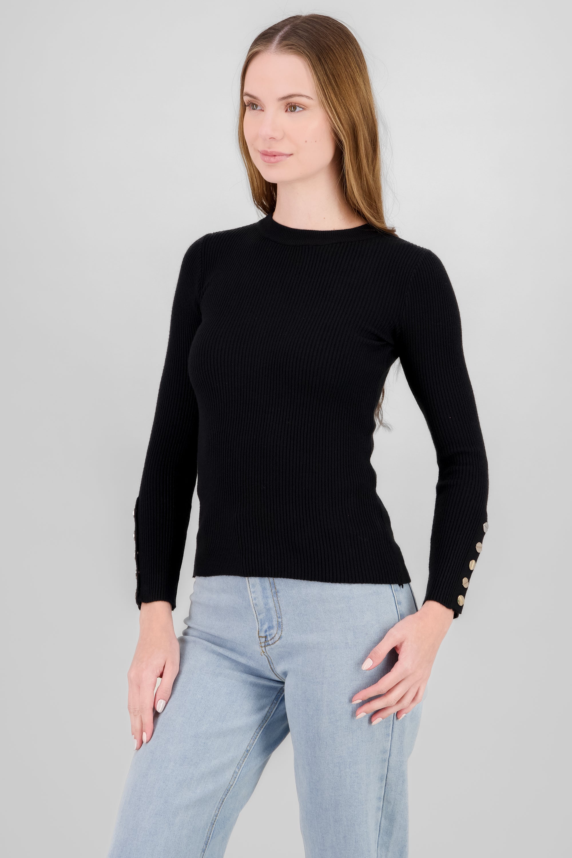 Solid Buttoned Sweater BLACK