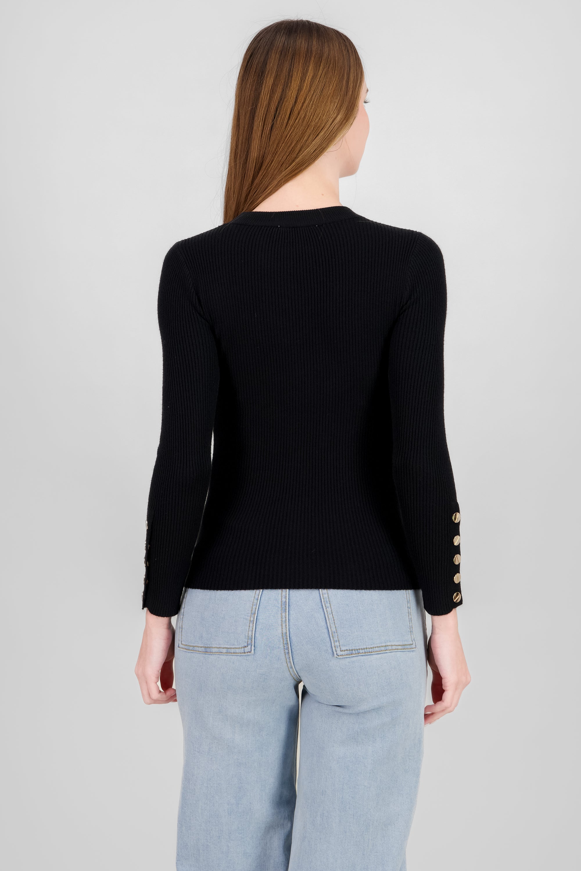 Solid Buttoned Sweater BLACK