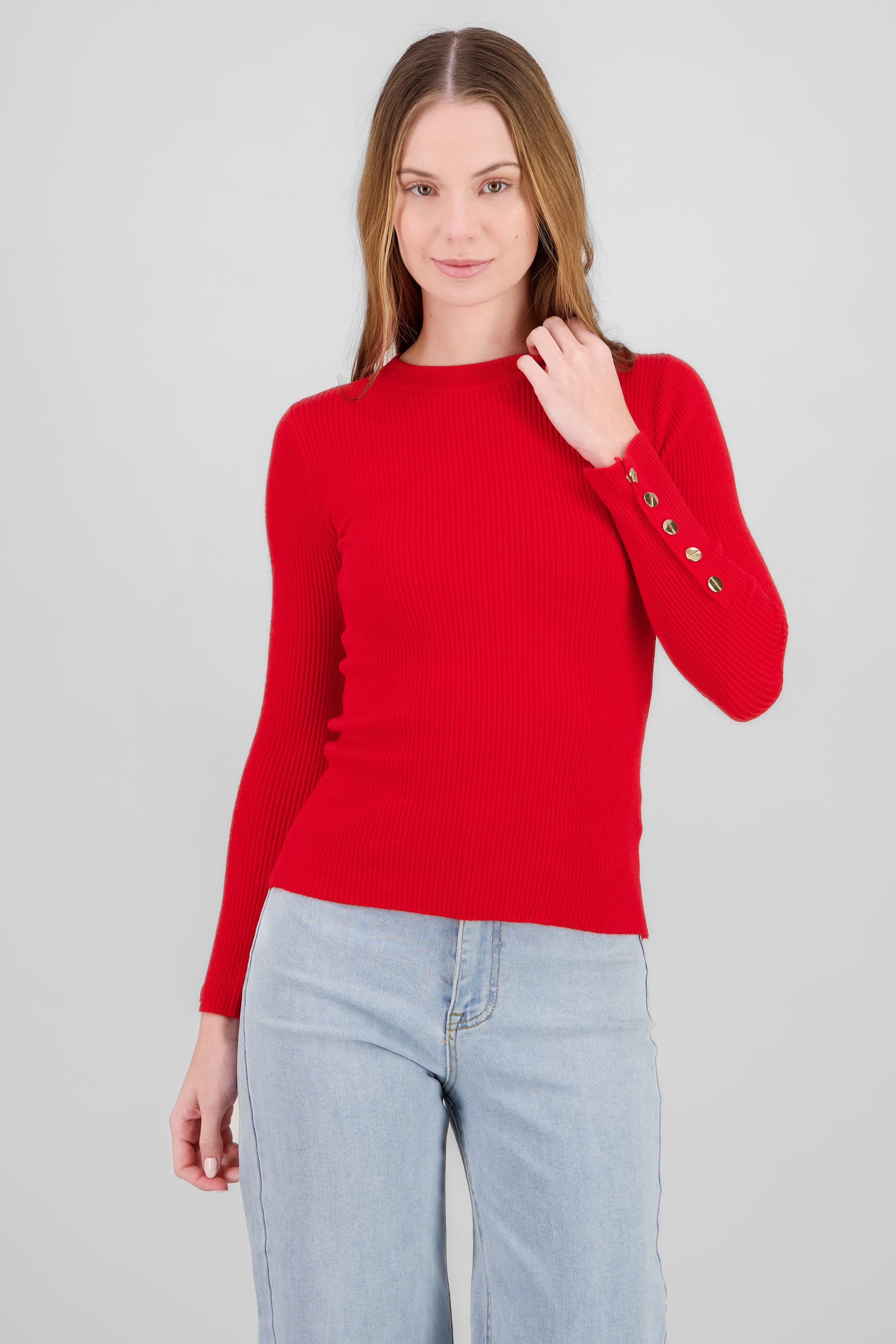 Solid Buttoned Sweater RED