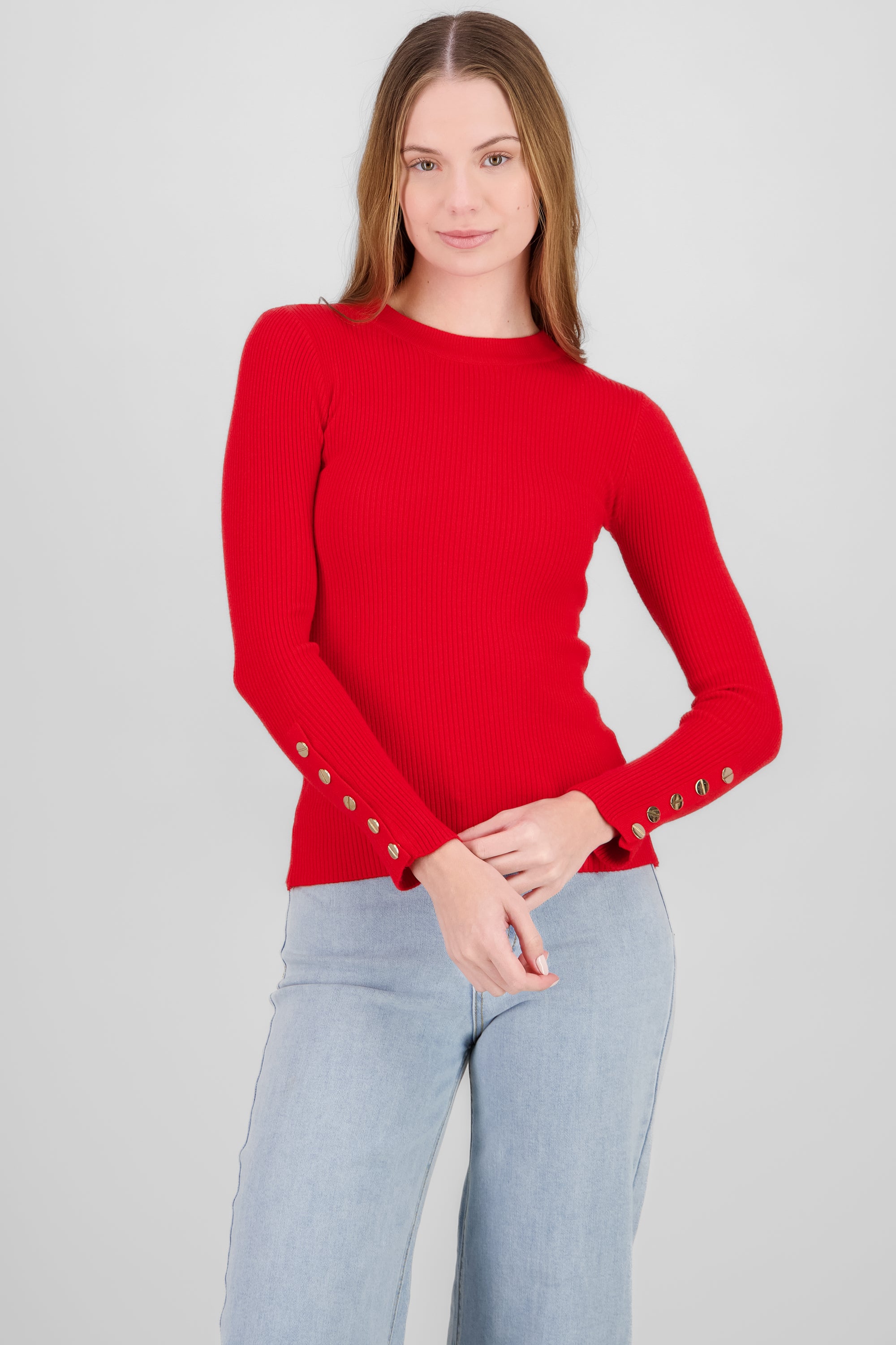 Solid Buttoned Sweater RED