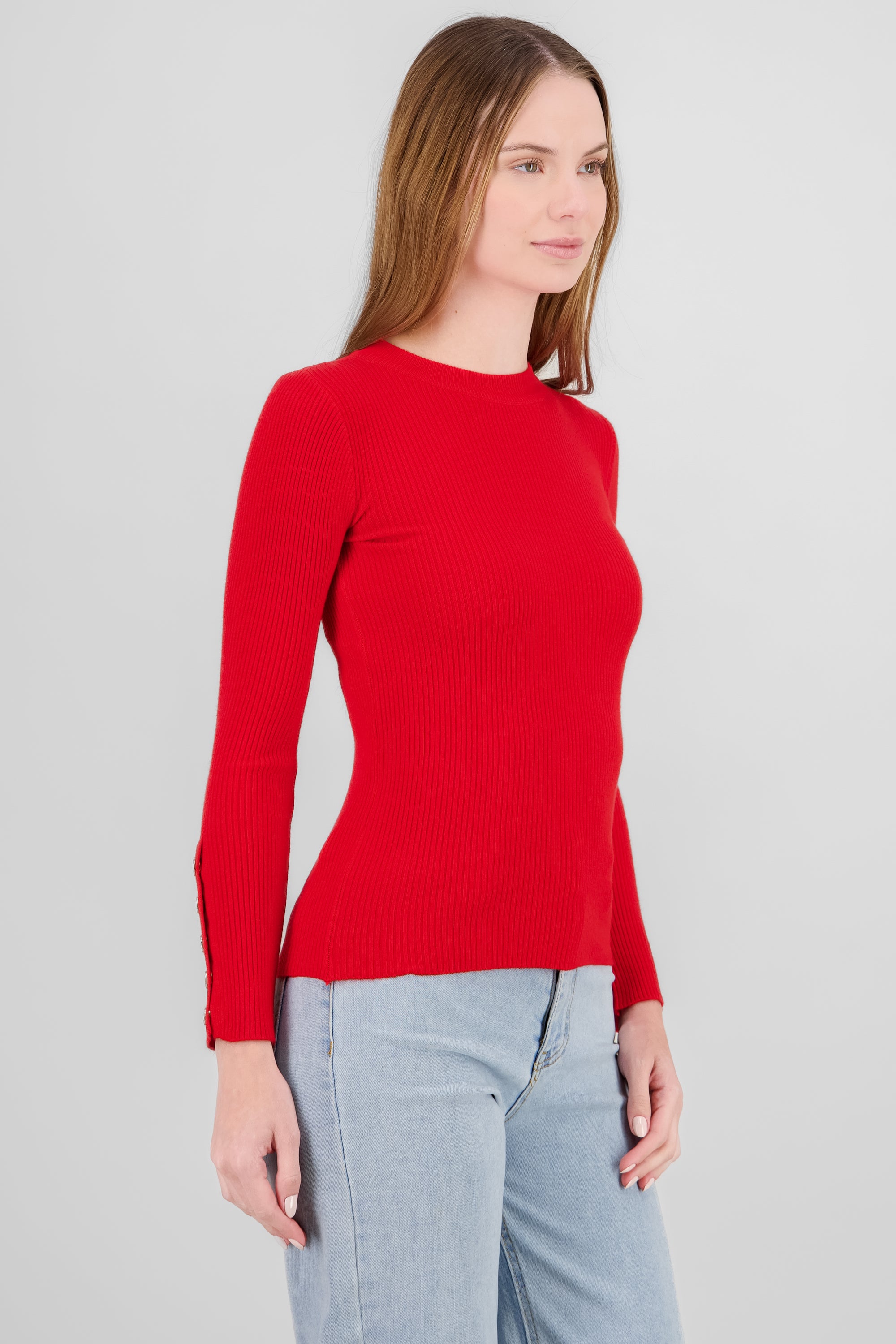 Solid Buttoned Sweater RED