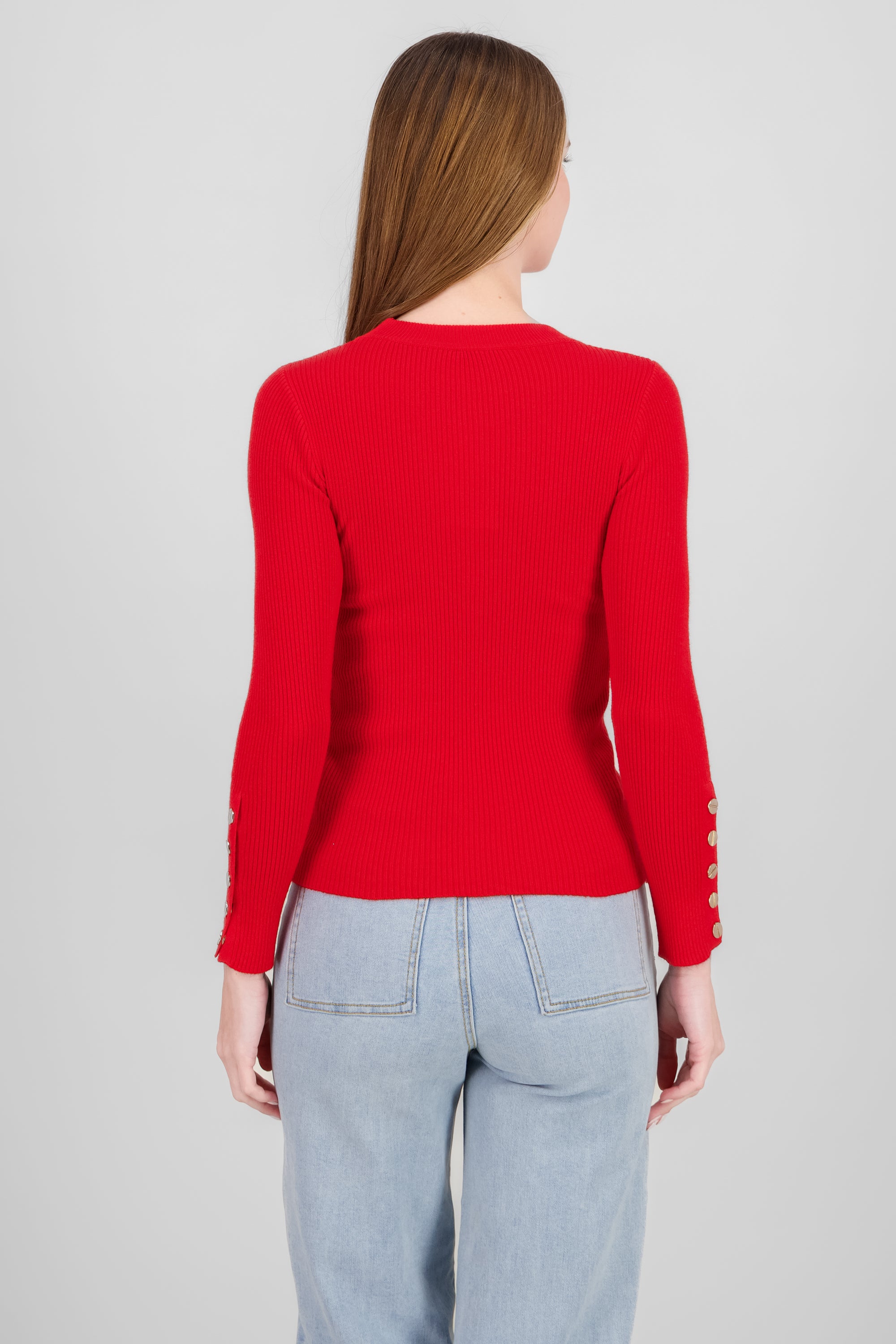 Solid Buttoned Sweater RED