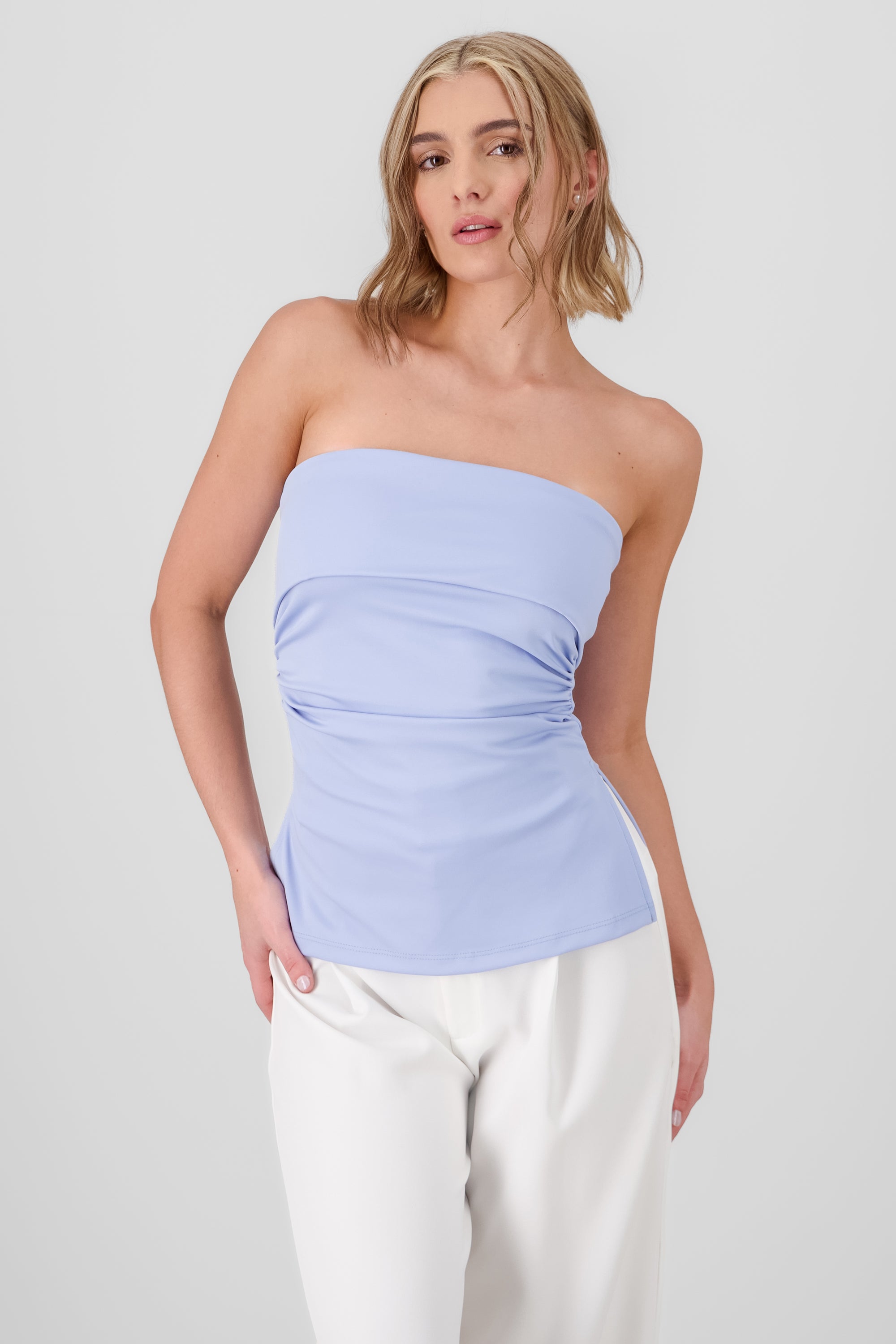 Double Neckline Tube Top SKY BLUE