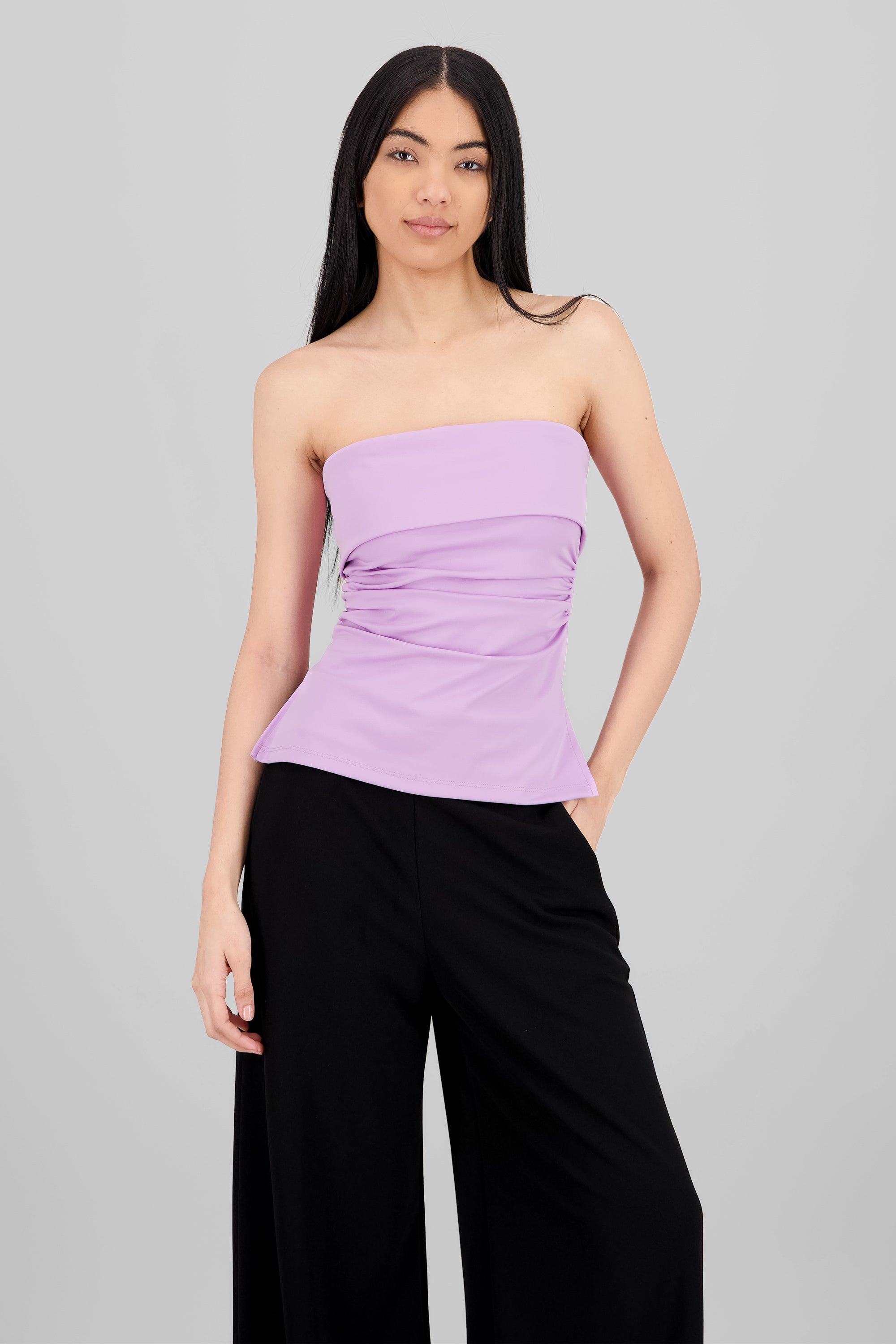 Double Neckline Tube Top PASTEL PURPLE