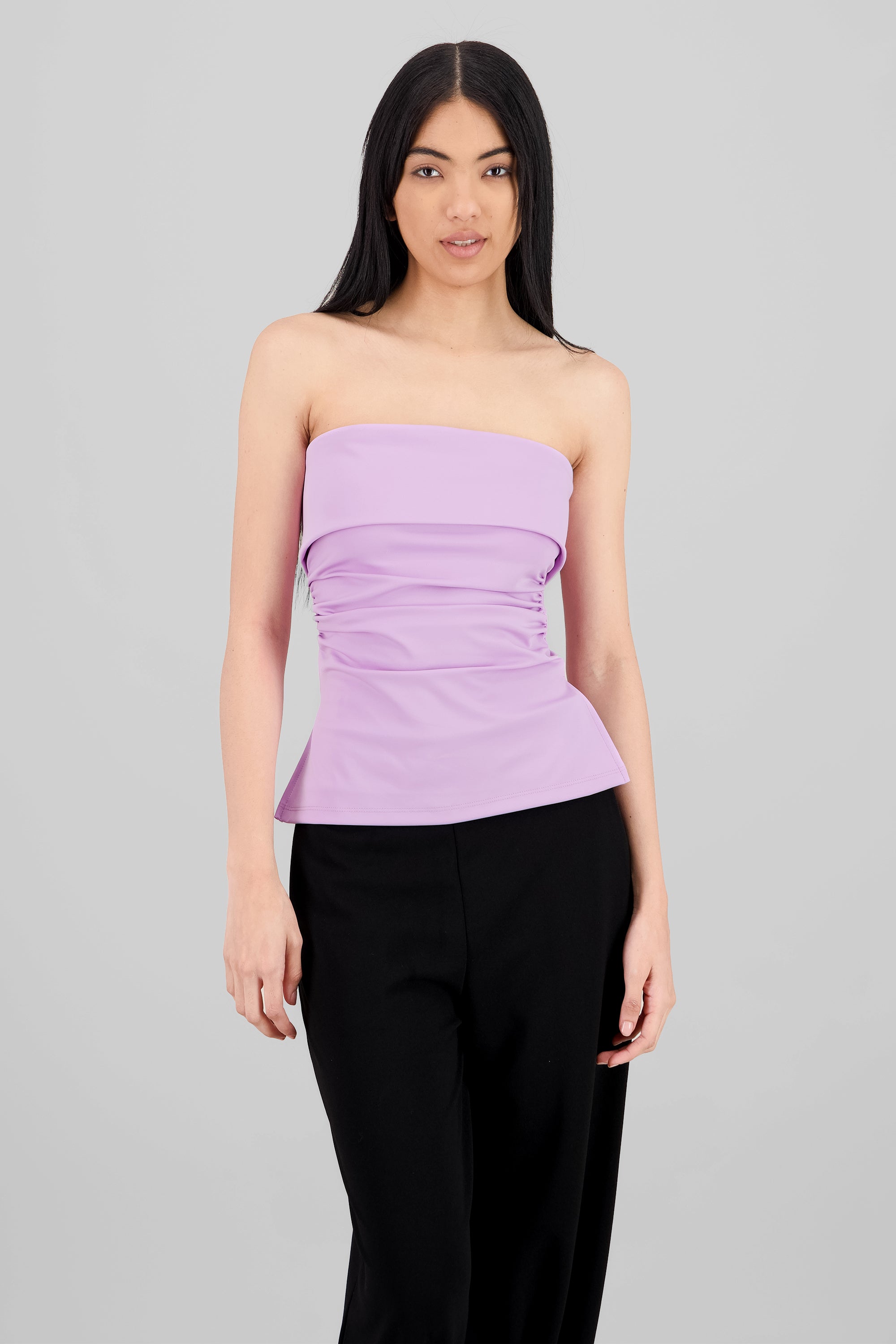 Double Neckline Tube Top PASTEL PURPLE