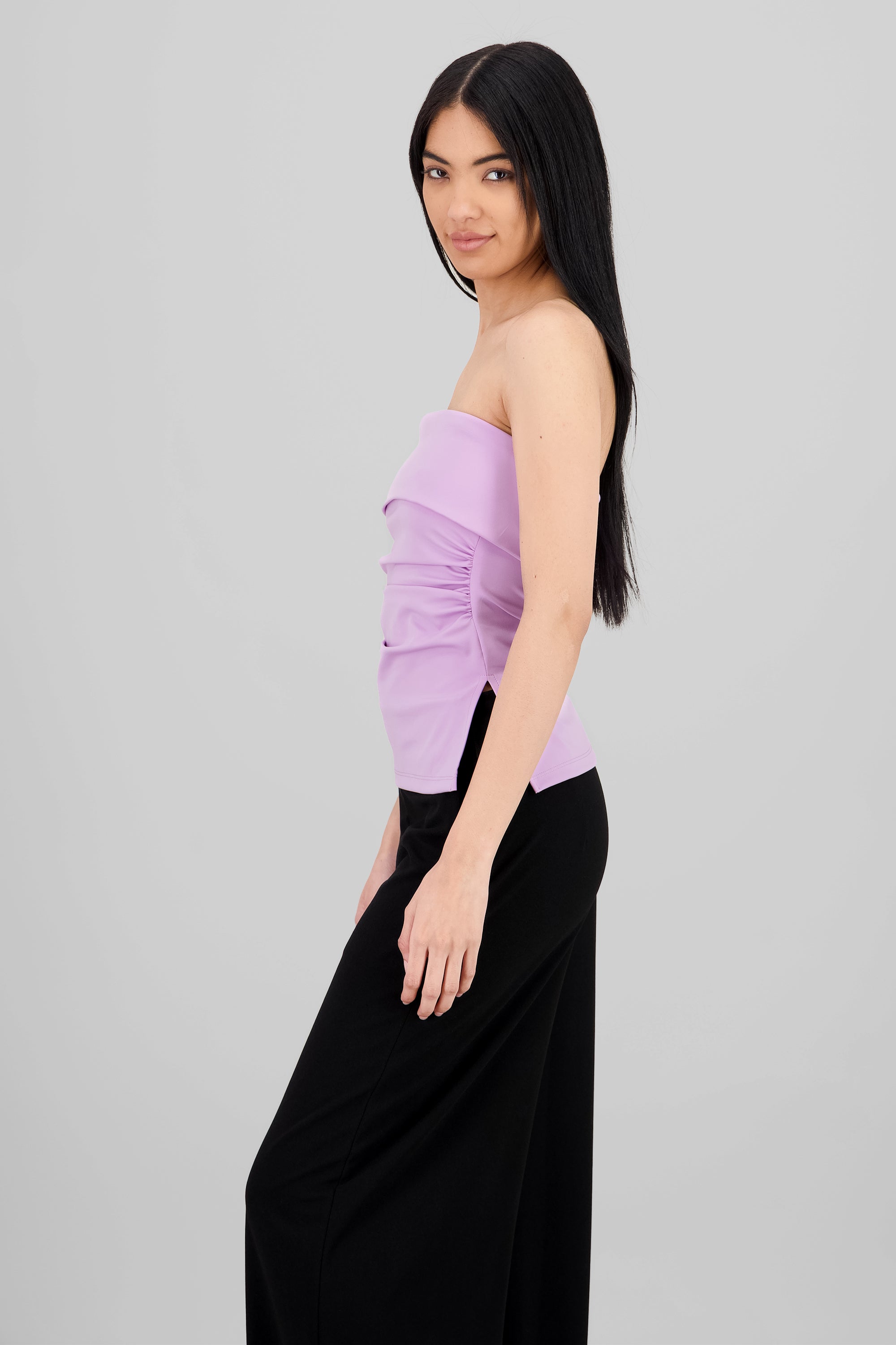 Double Neckline Tube Top PASTEL PURPLE