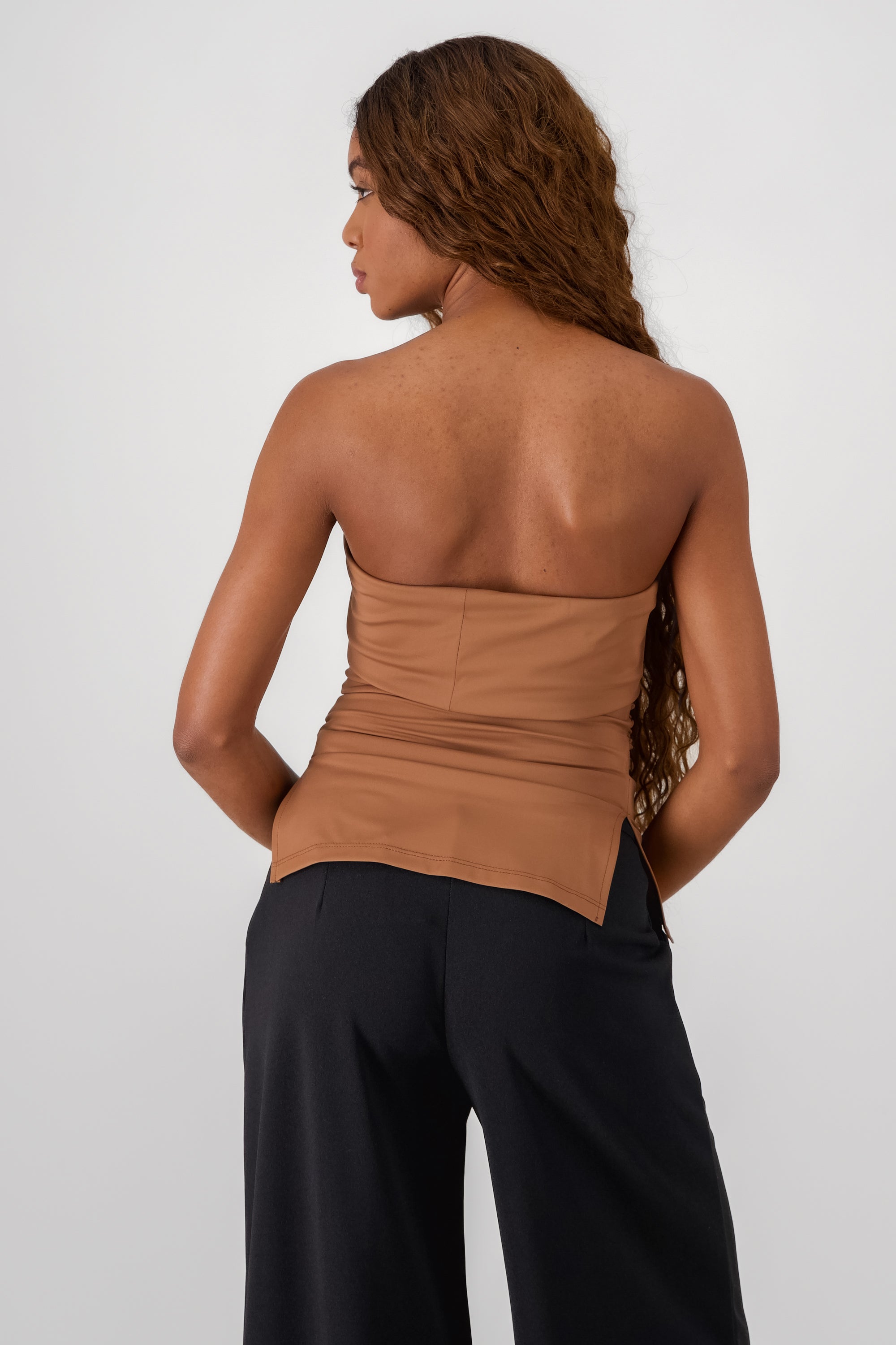 Double Neckline Tube Top BROWN