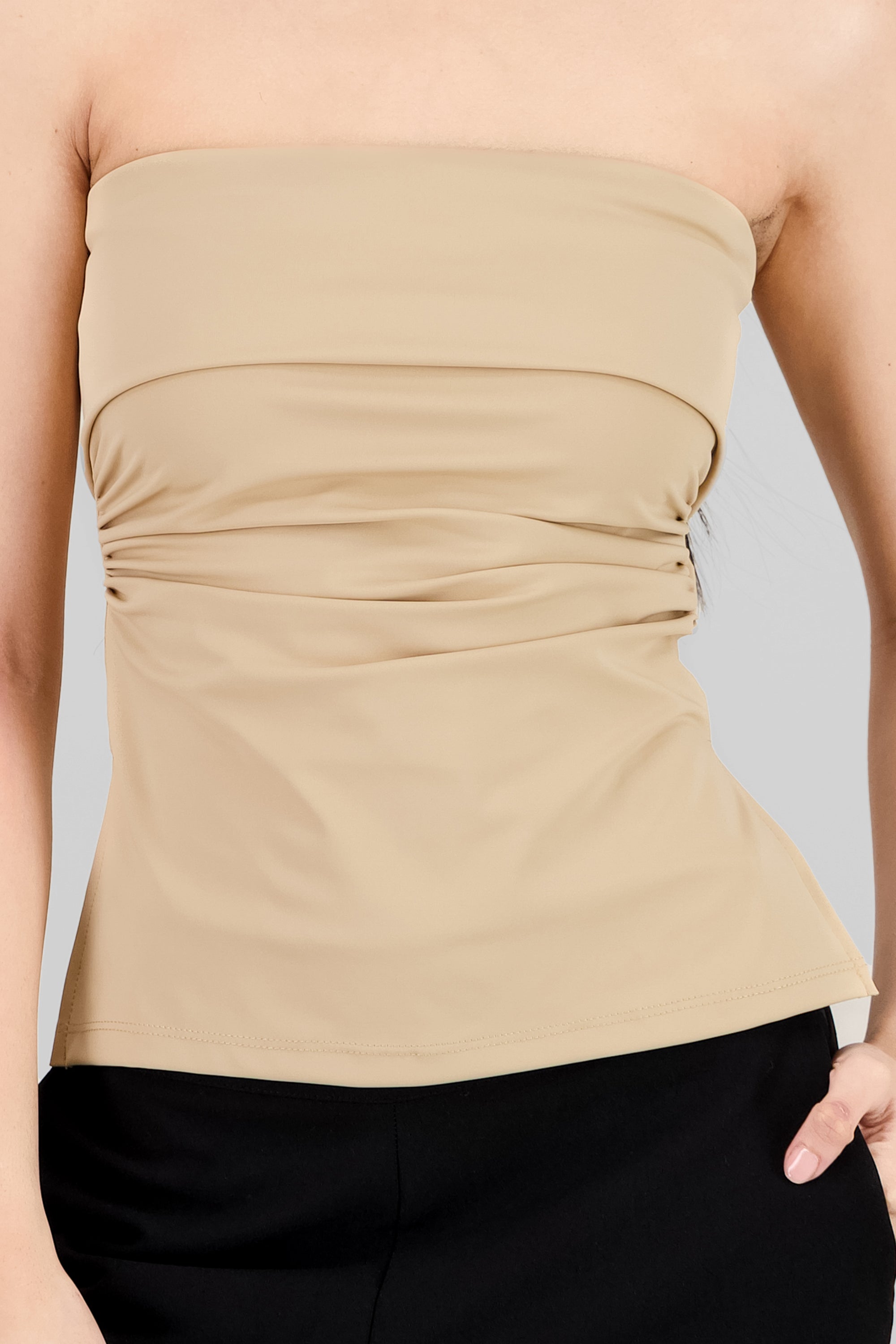 Double Neckline Tube Top TAN