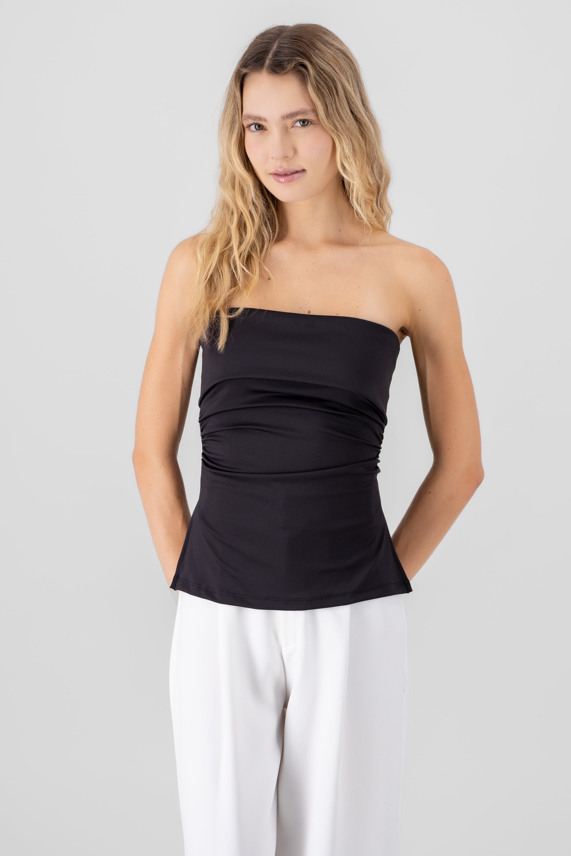 Double Neckline Tube Top BLACK