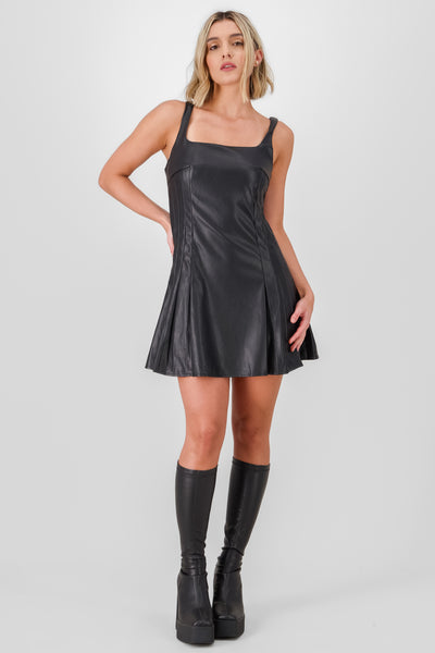 Plated Detail Mini Dress BLACK