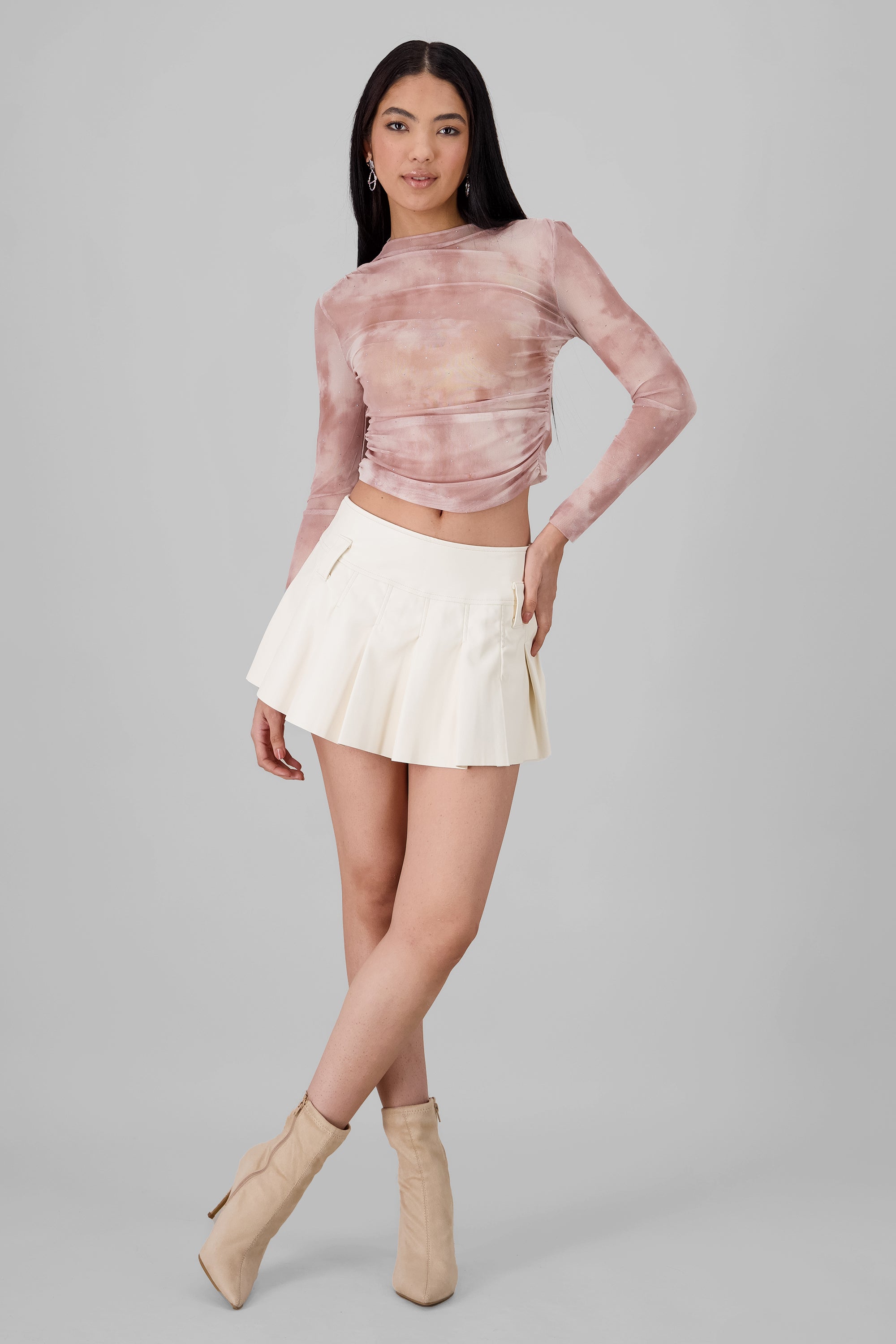 Solid Faux Leather Mini Skirt IVORY