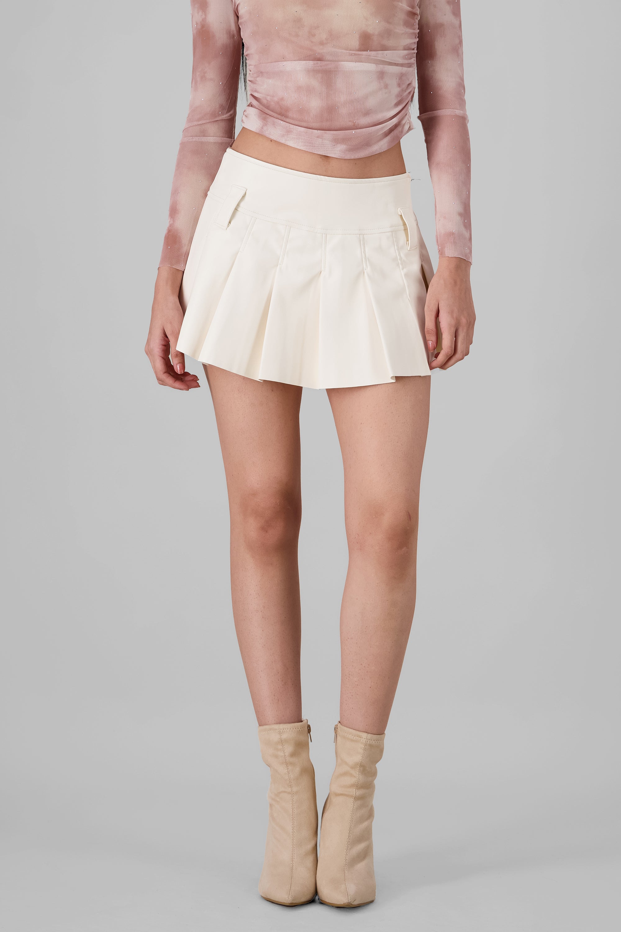 Solid Faux Leather Mini Skirt IVORY