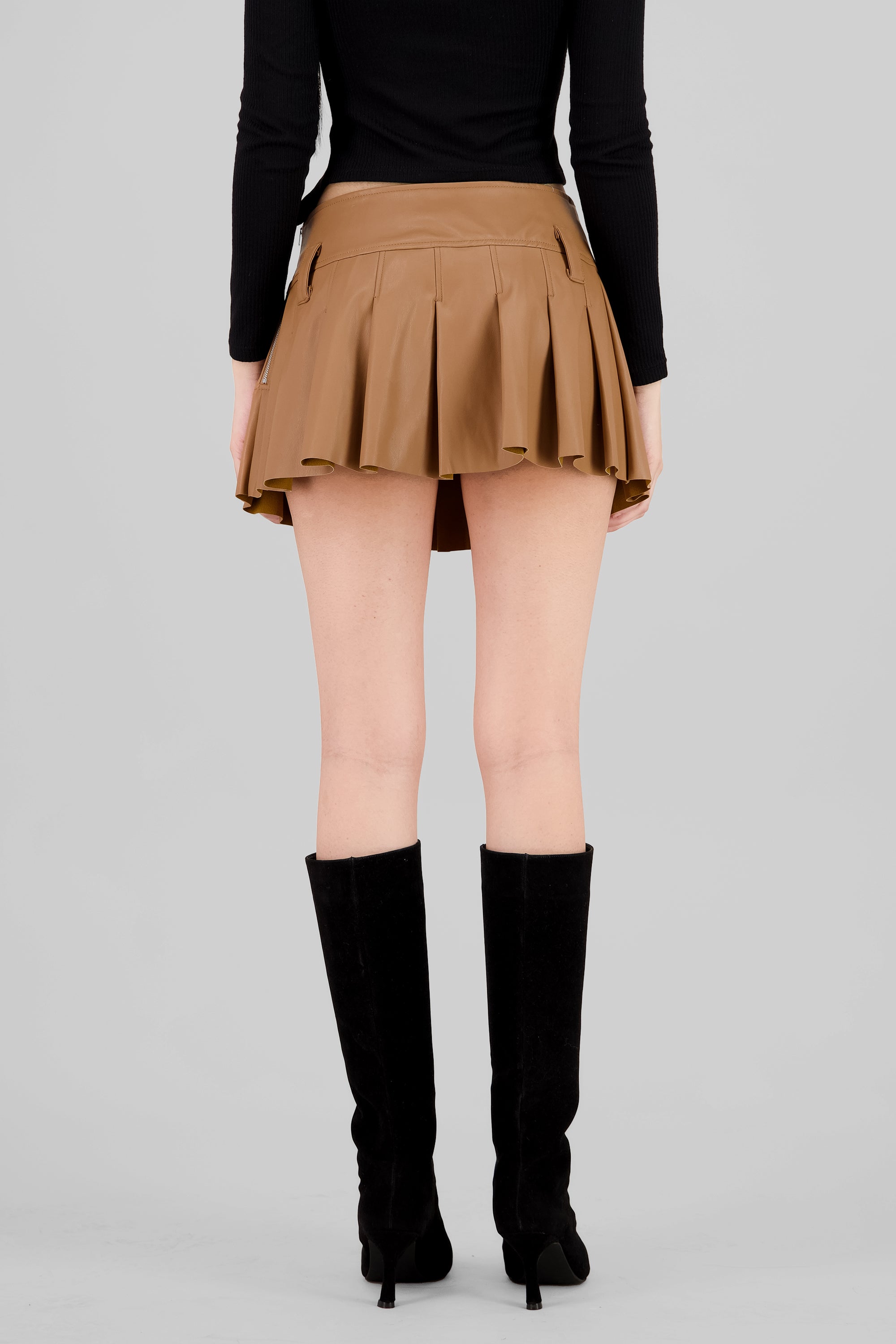 Solid Faux Leather Mini Skirt CAMEL