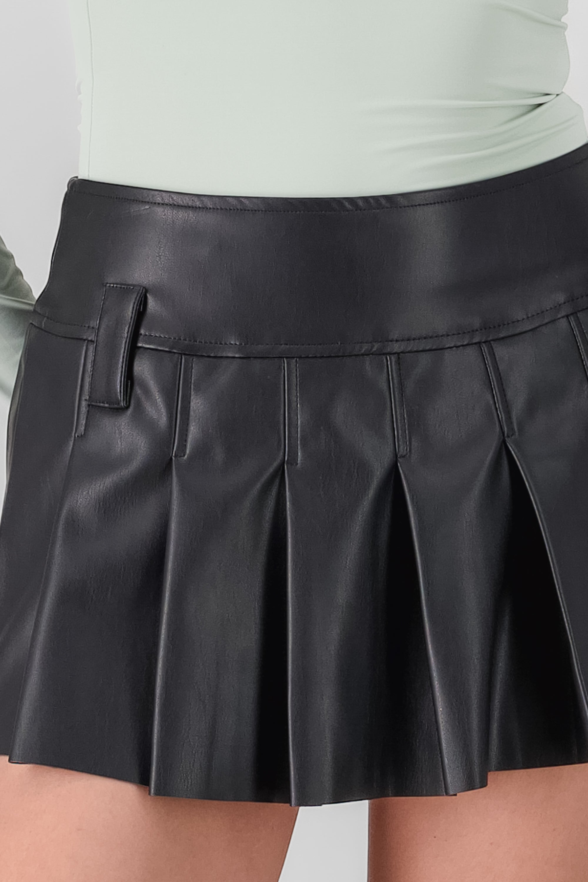 Solid Faux Leather Mini Skirt BLACK