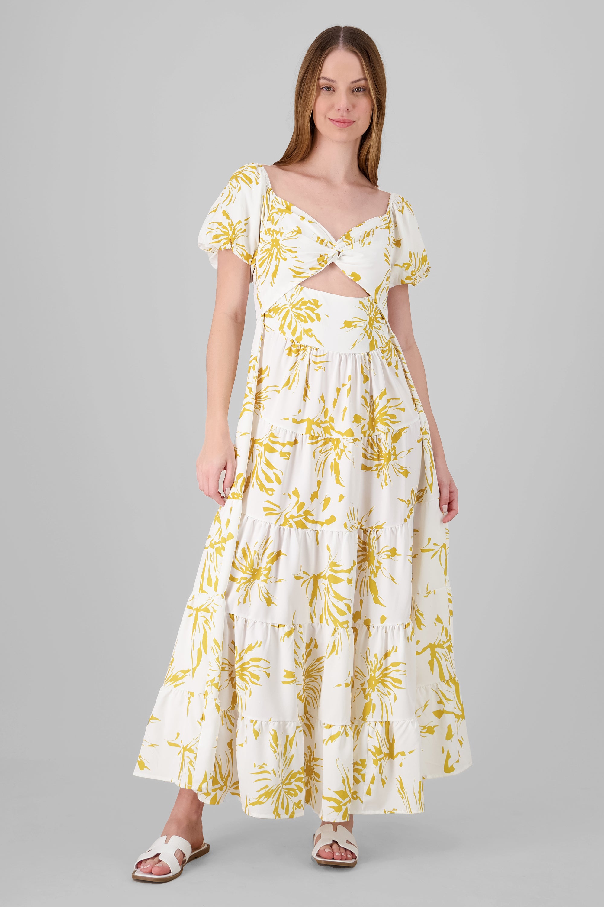 Floral Print Maxi Dress YELLOW COMBO