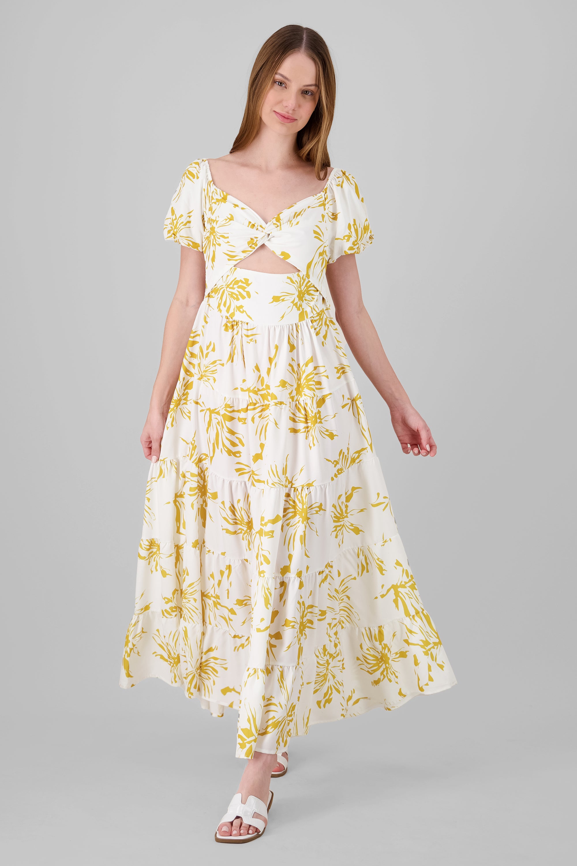 Floral Print Maxi Dress YELLOW COMBO