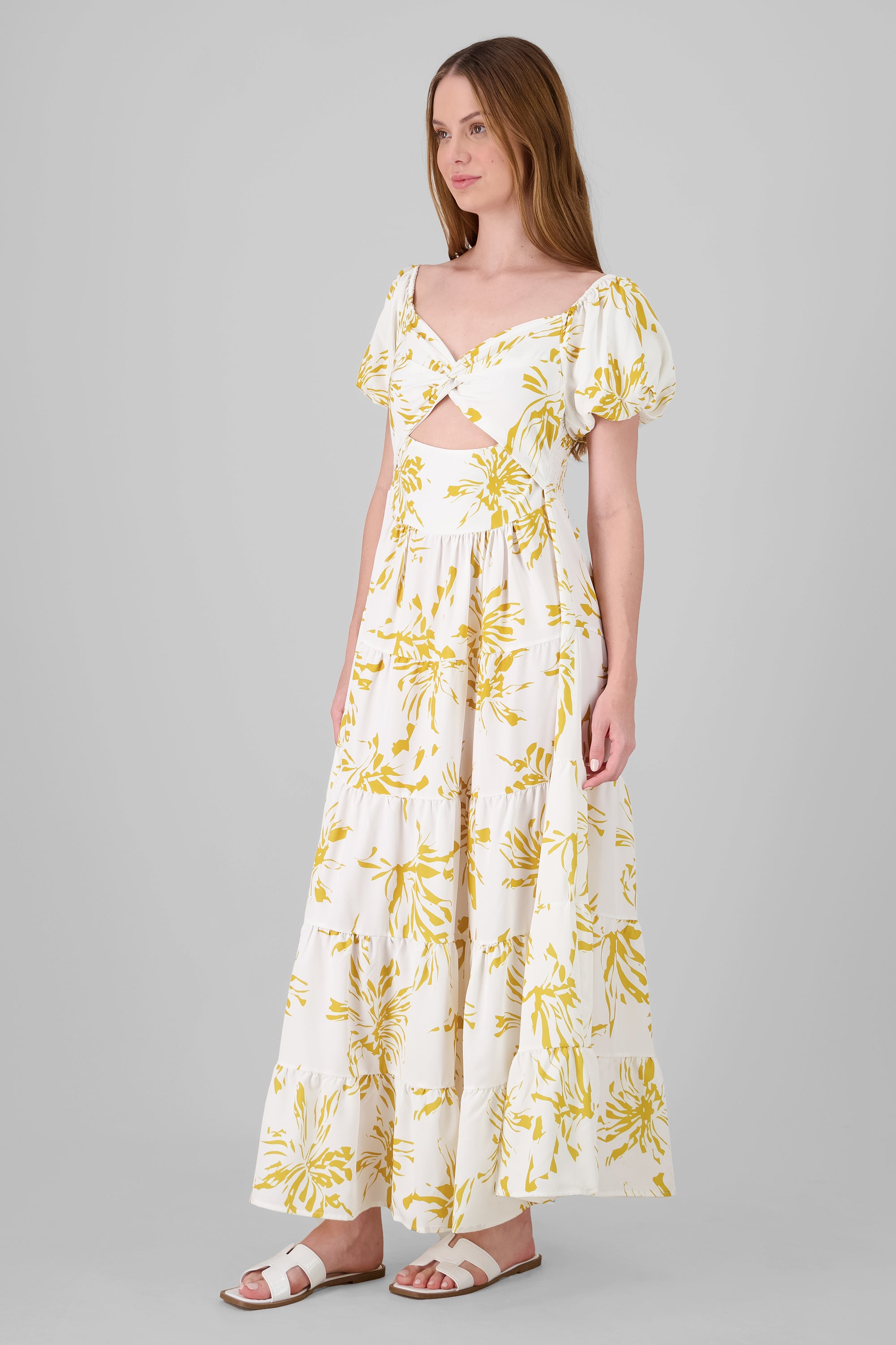 Floral Print Maxi Dress YELLOW COMBO