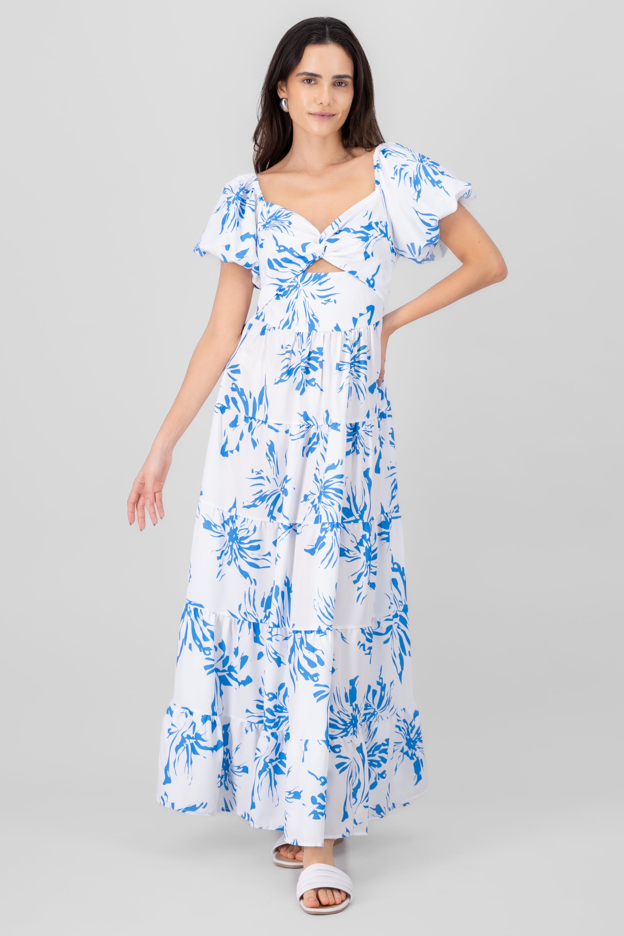 Floral Print Maxi Dress BLUE COMBO