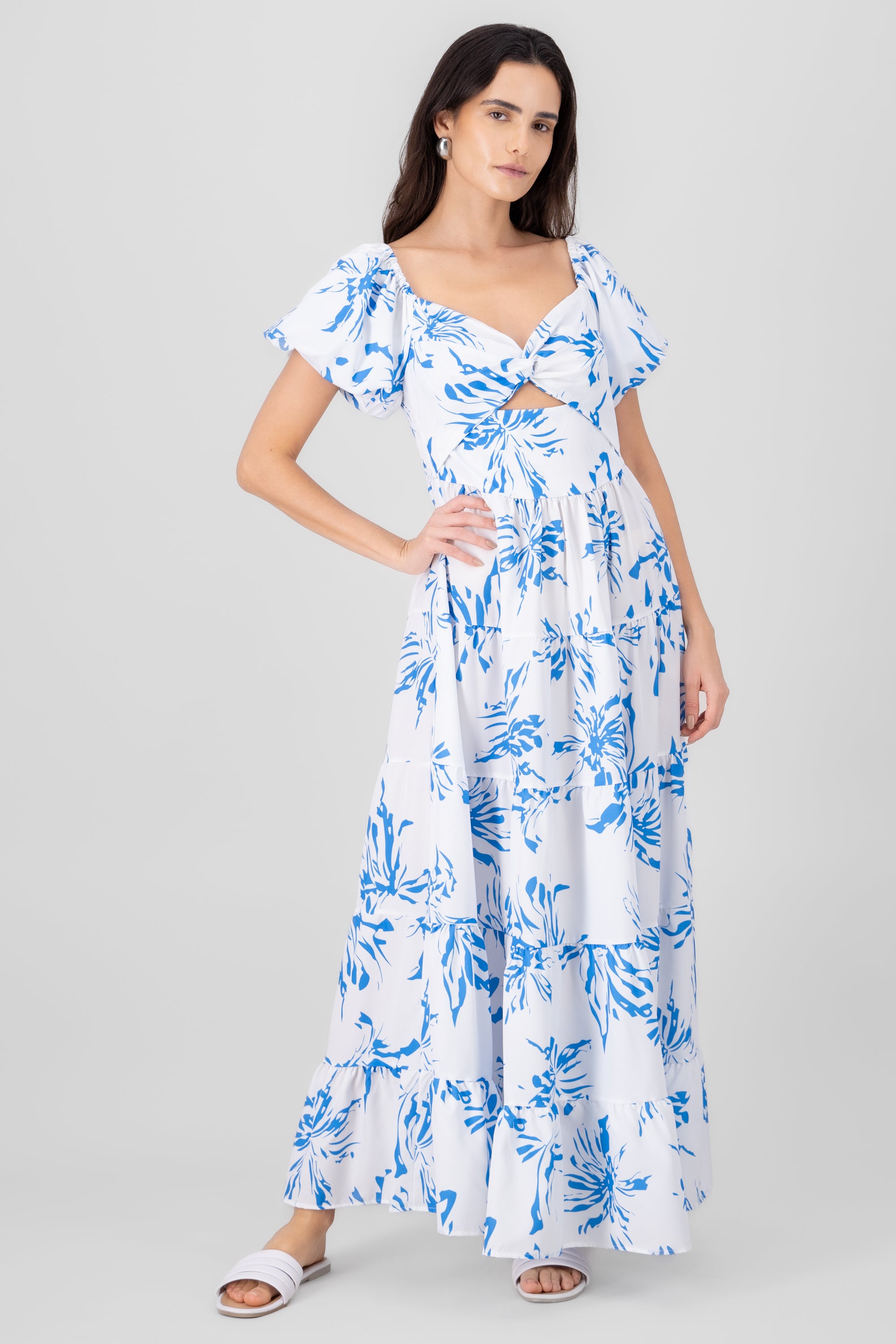 Floral Print Maxi Dress BLUE COMBO