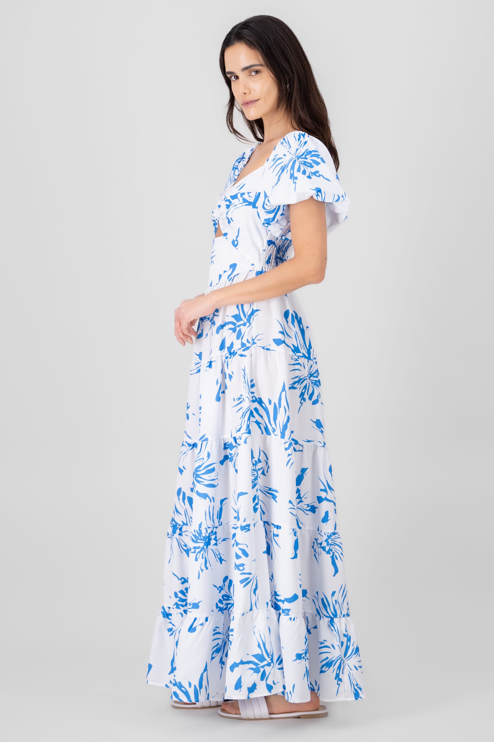 Floral Print Maxi Dress BLUE COMBO