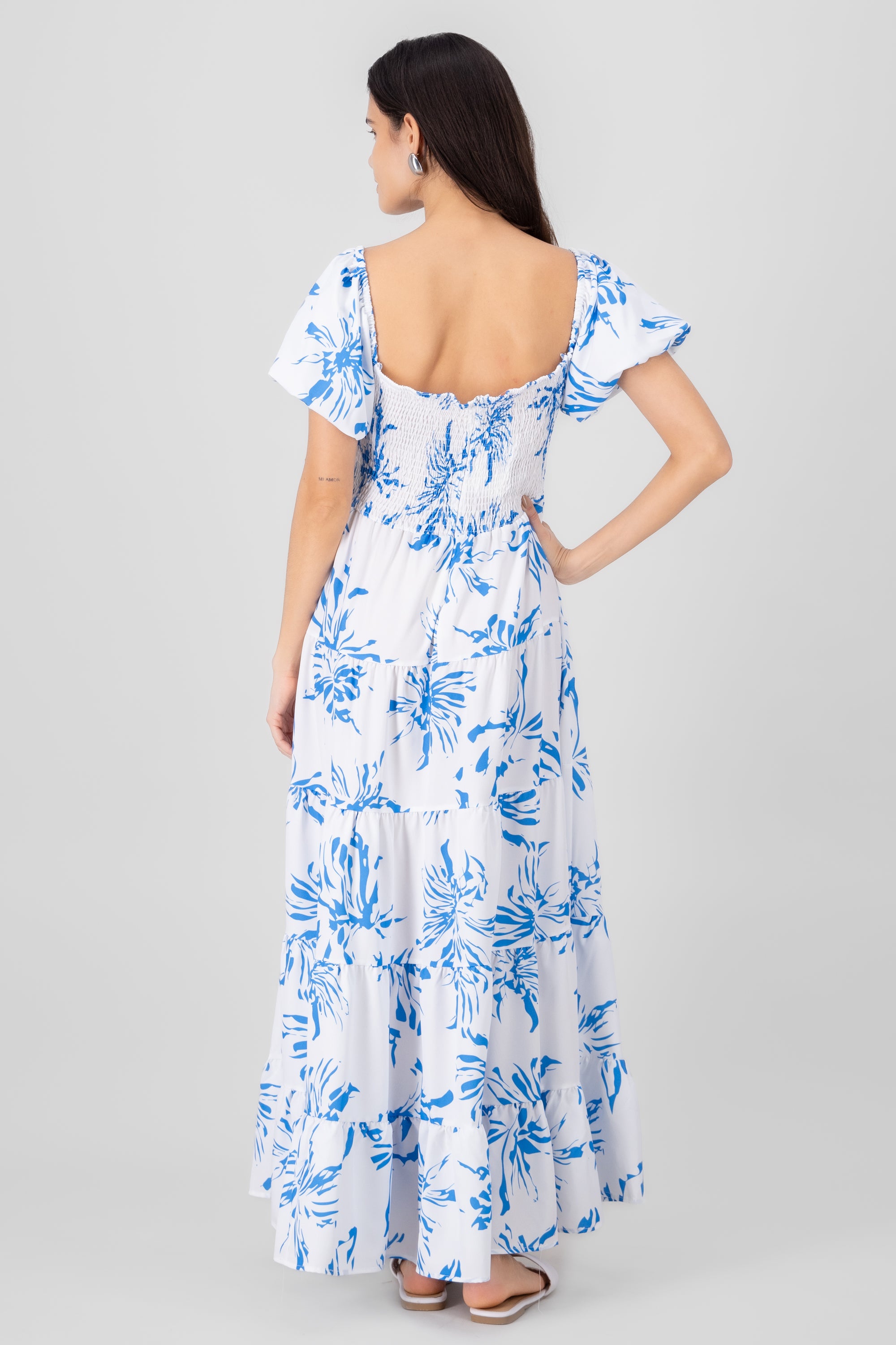 Floral Print Maxi Dress BLUE COMBO