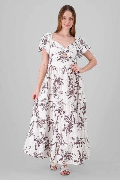 Floral Print Maxi Dress BROWN COMBO