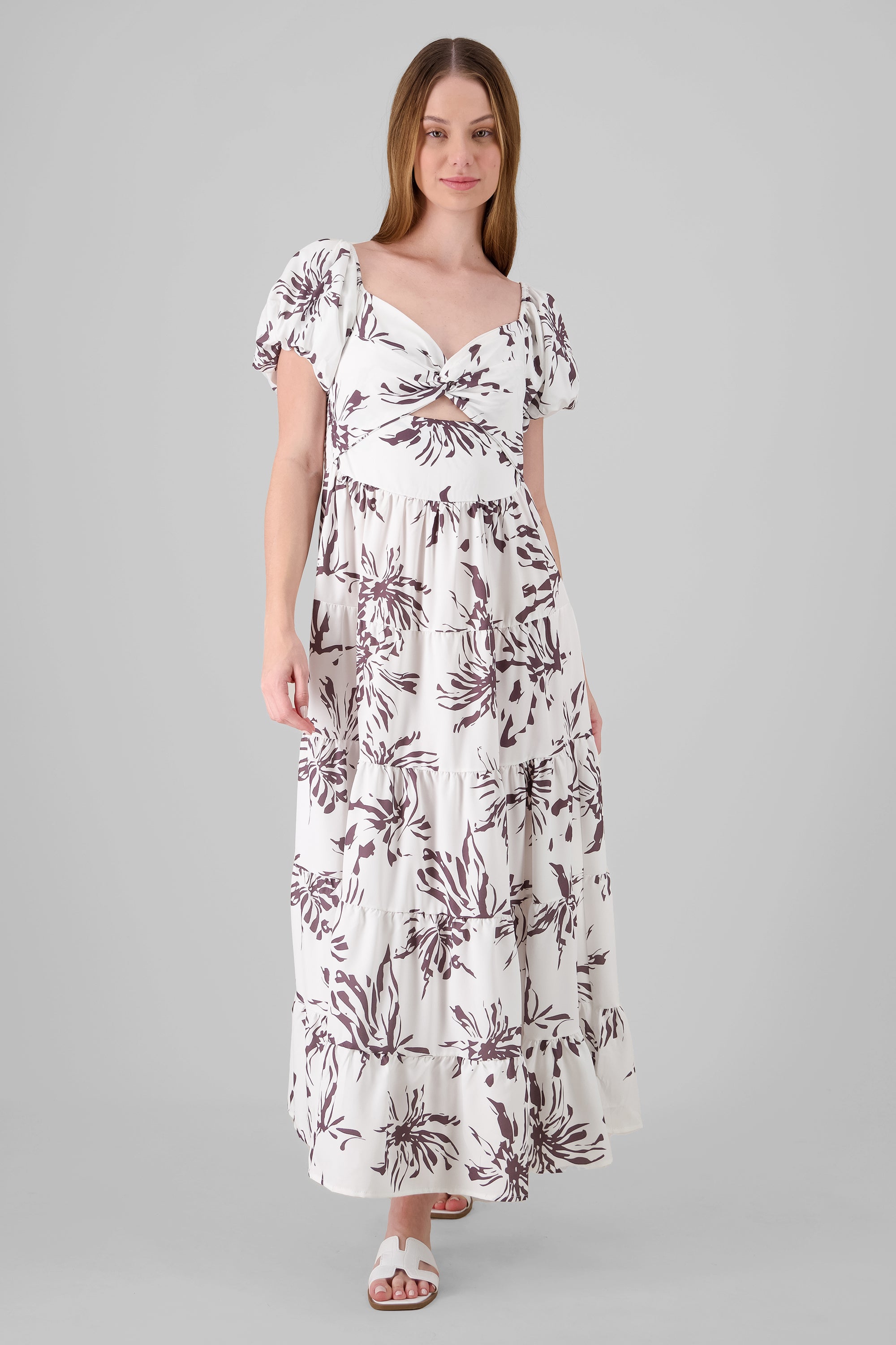 Floral Print Maxi Dress BROWN COMBO