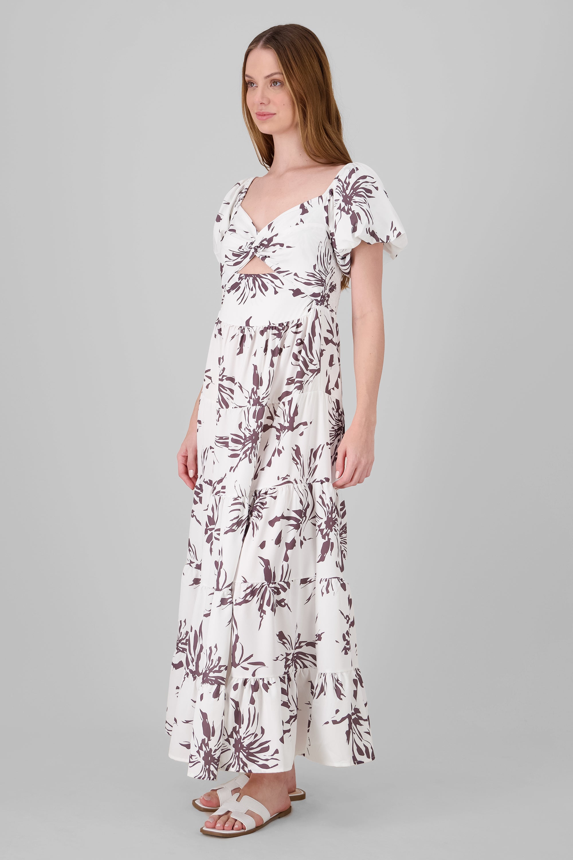 Floral Print Maxi Dress BROWN COMBO