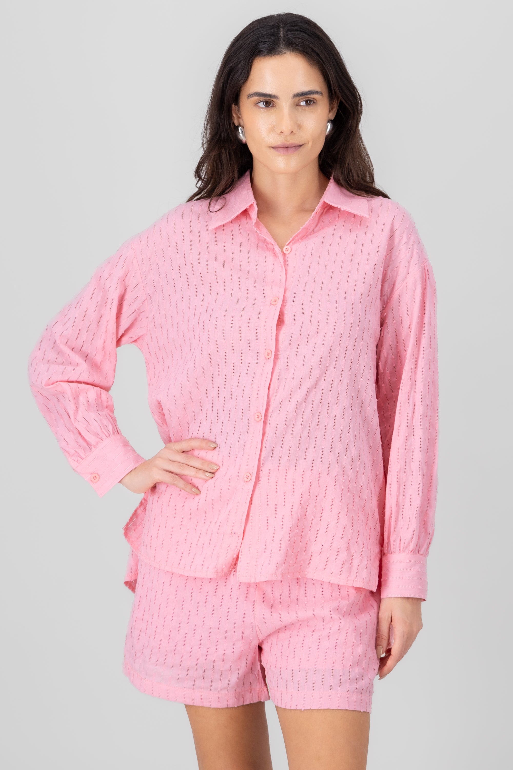 Textured Long Sleeve Shirt PINK