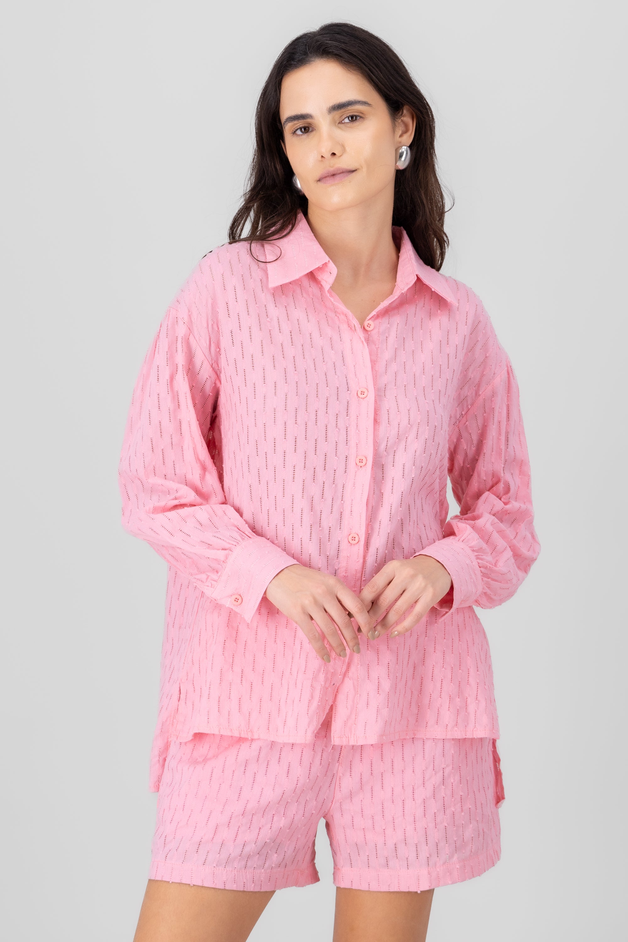 Textured Long Sleeve Shirt PINK