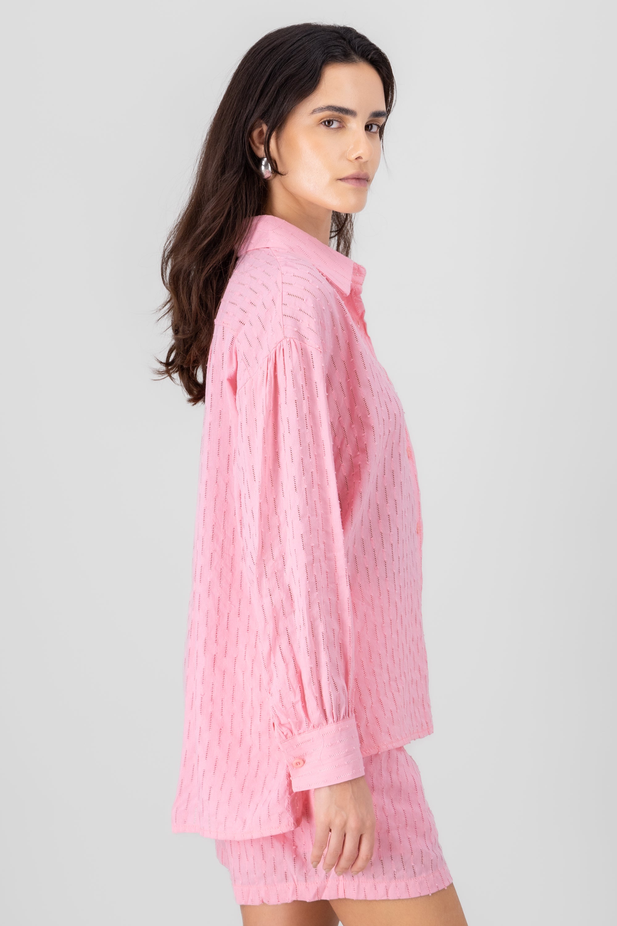 Textured Long Sleeve Shirt PINK