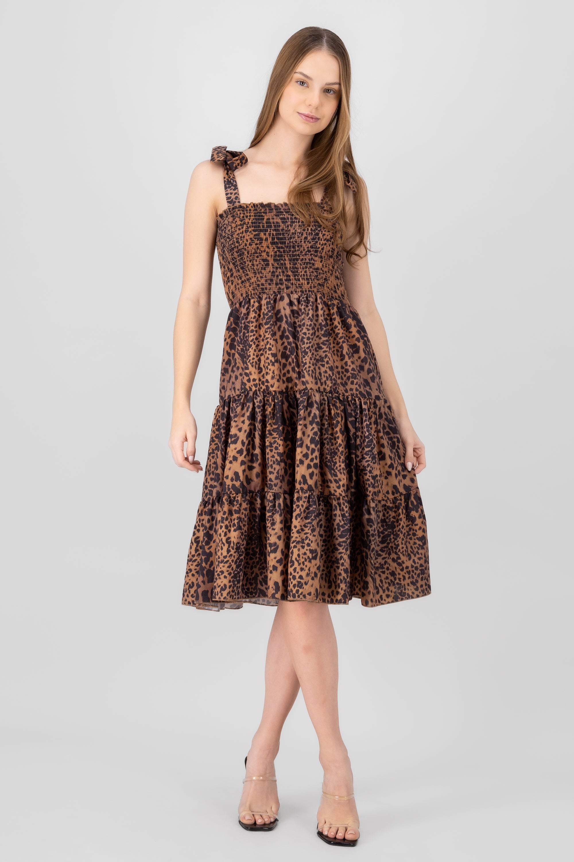 Animal Print Midi Dress BROWN COMBO