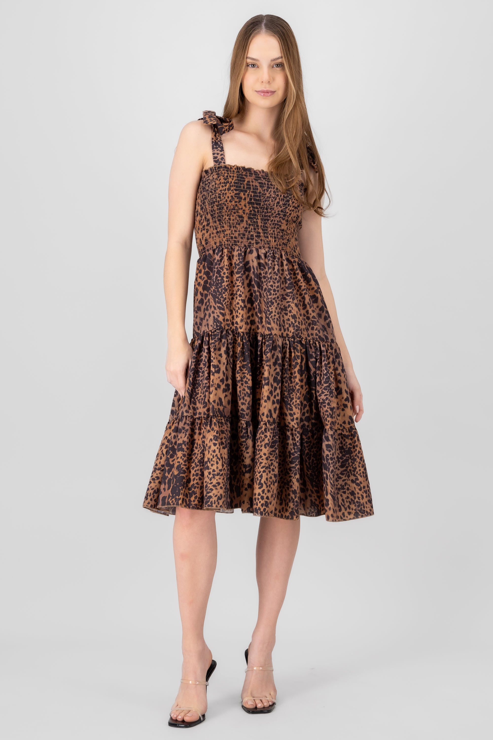 Animal Print Midi Dress BROWN COMBO