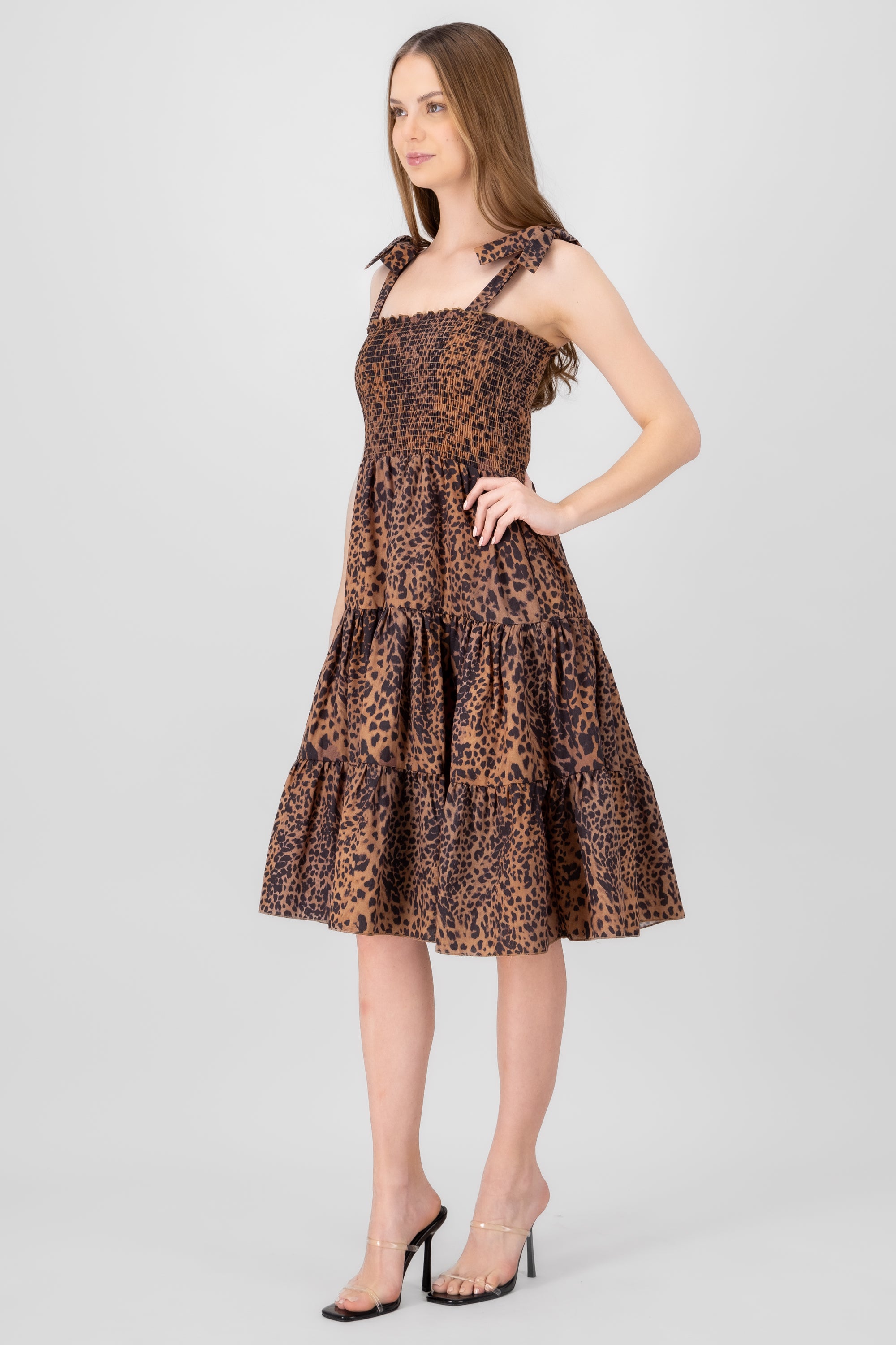 Animal Print Midi Dress BROWN COMBO