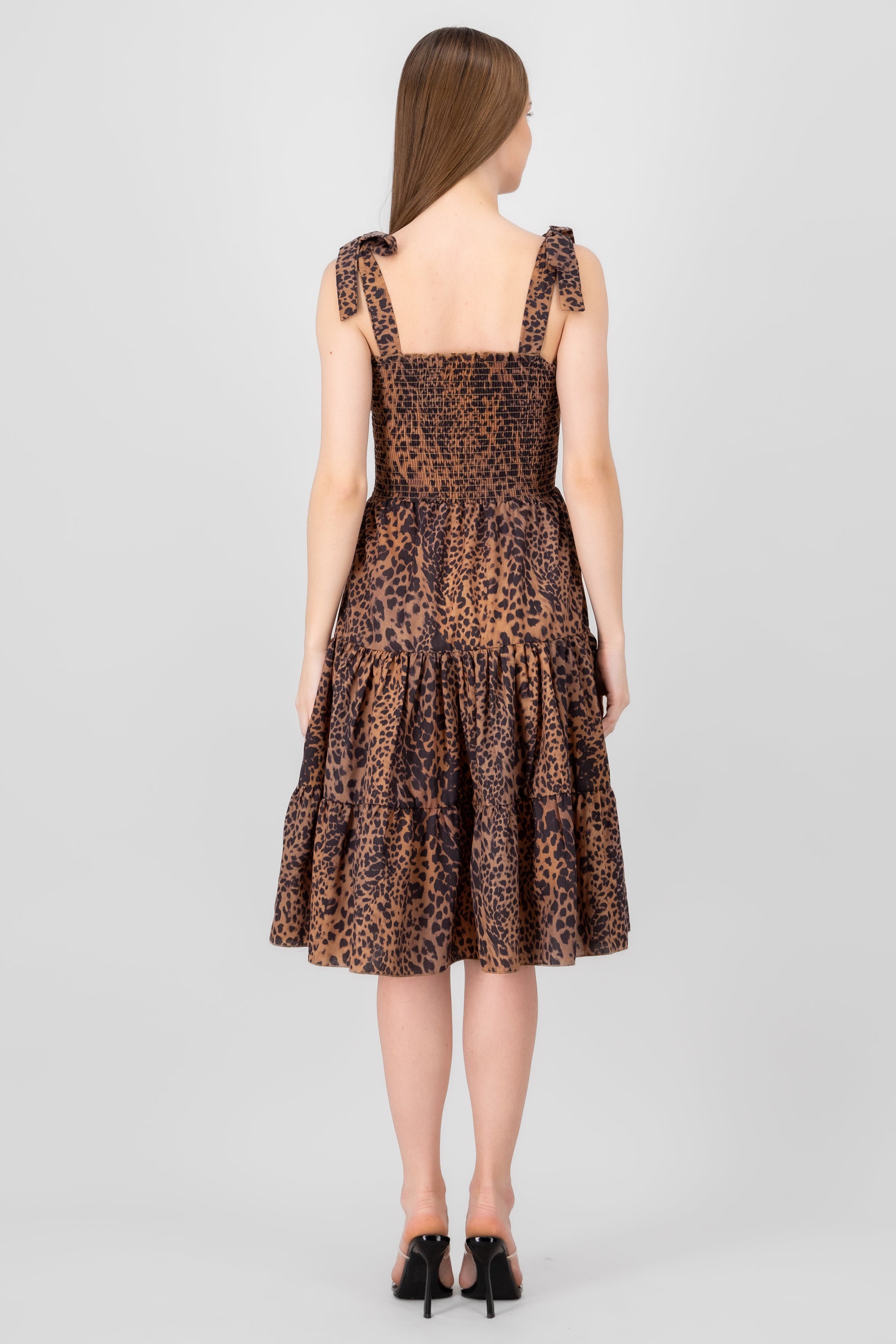 Animal Print Midi Dress BROWN COMBO