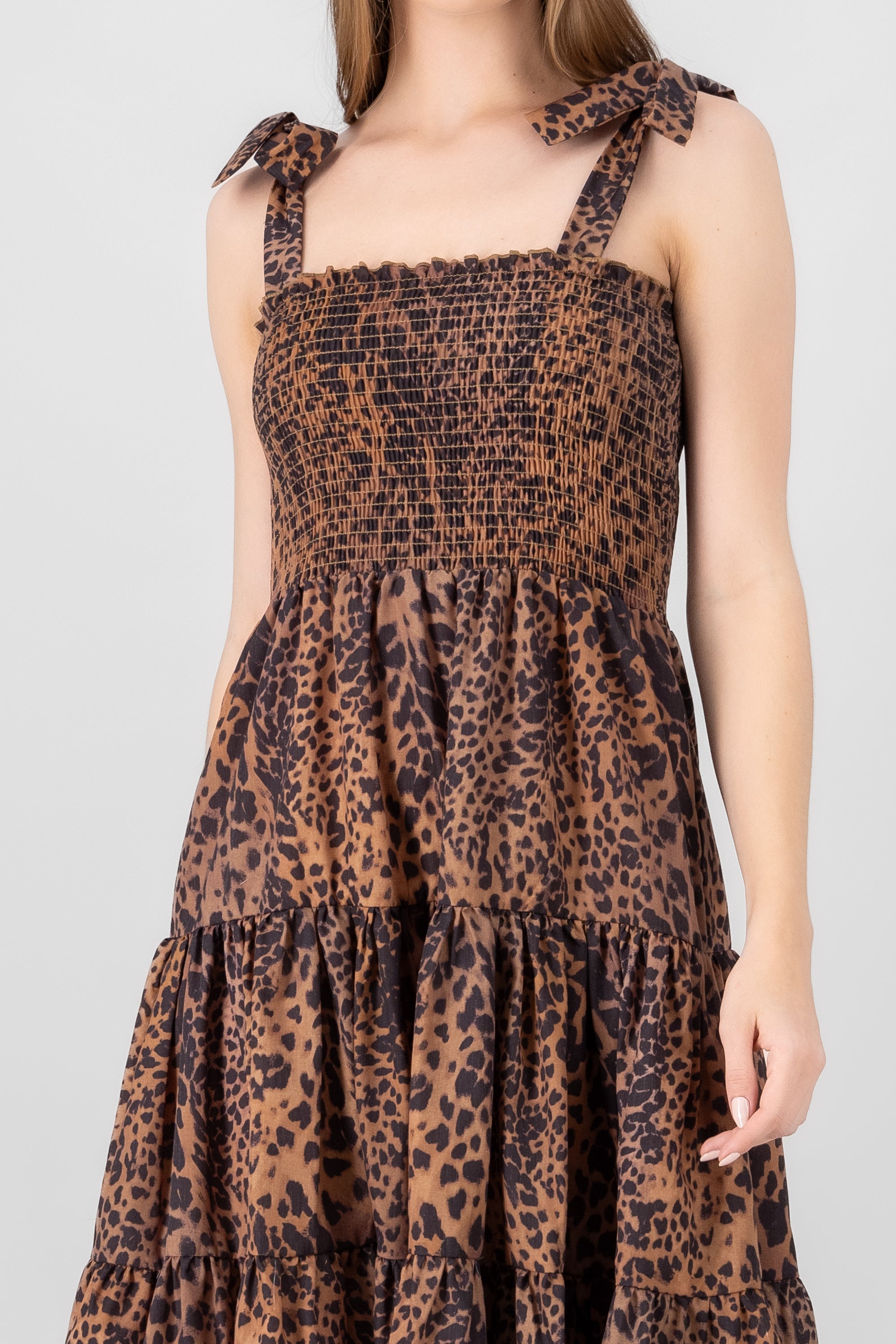 Animal Print Midi Dress BROWN COMBO