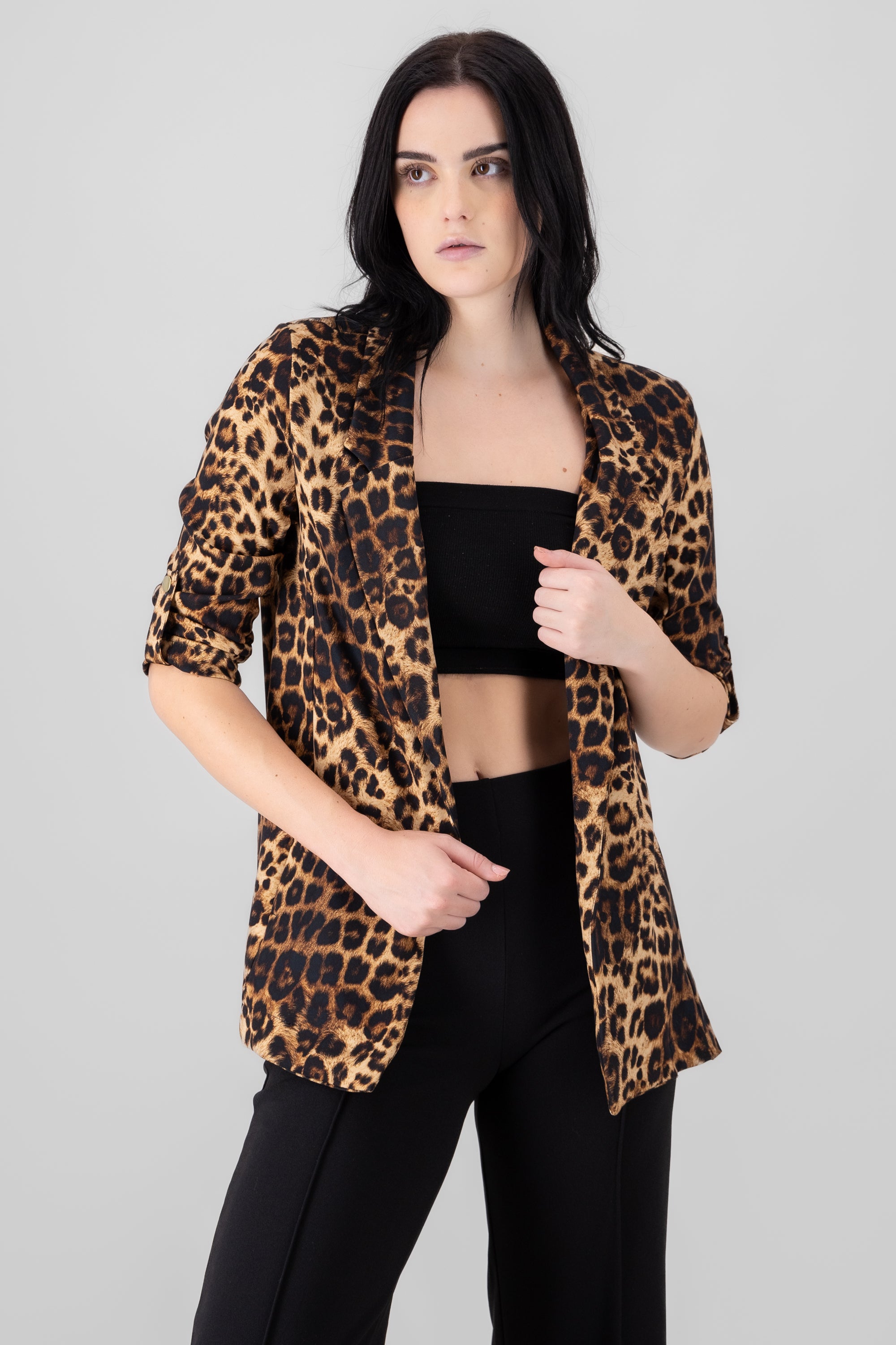 Animal Print Blazer BROWN COMBO