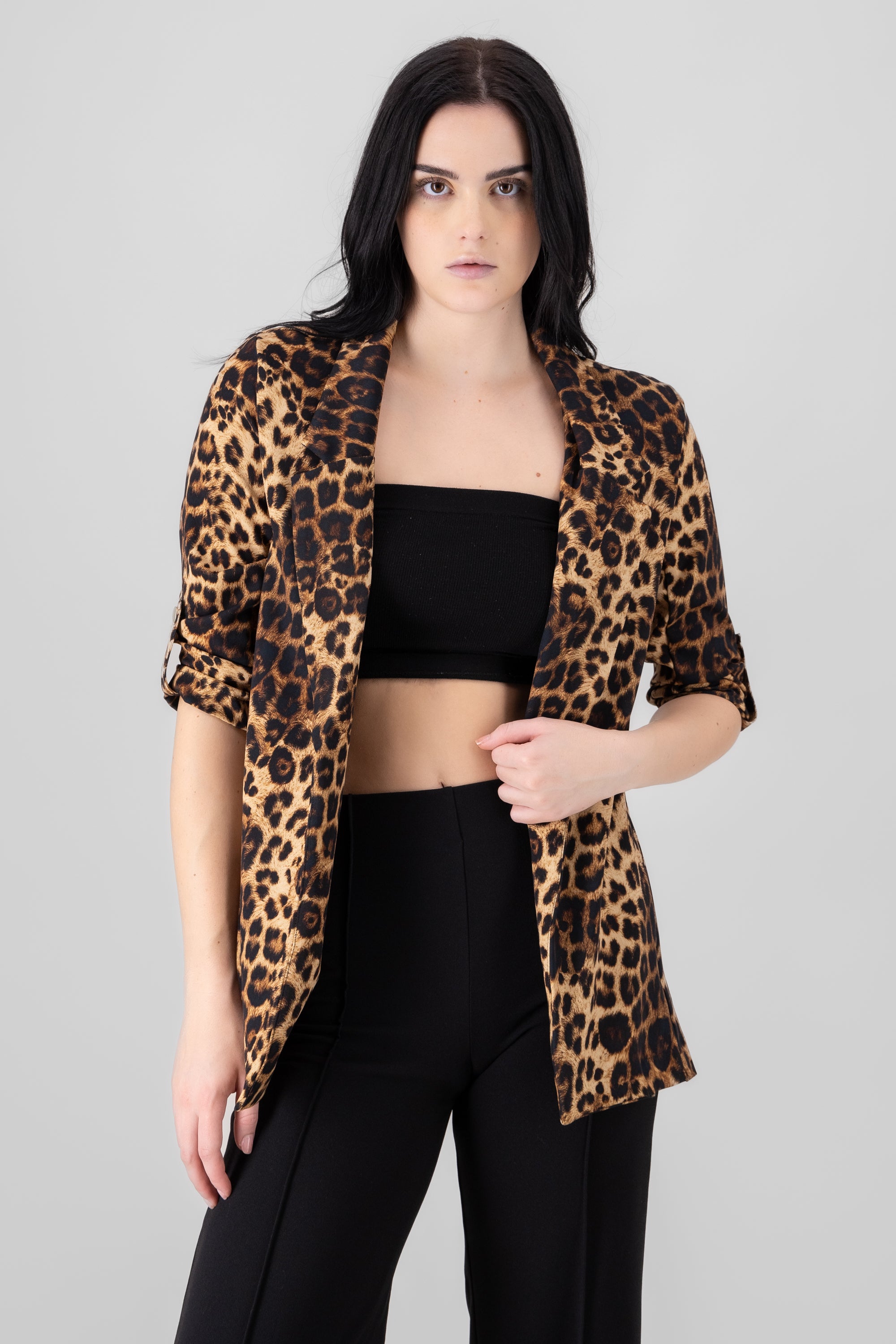 Animal Print Blazer BROWN COMBO