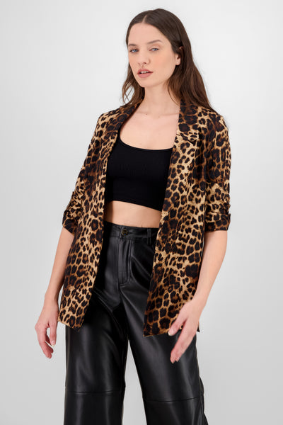 Animal Print Blazer BROWN COMBO