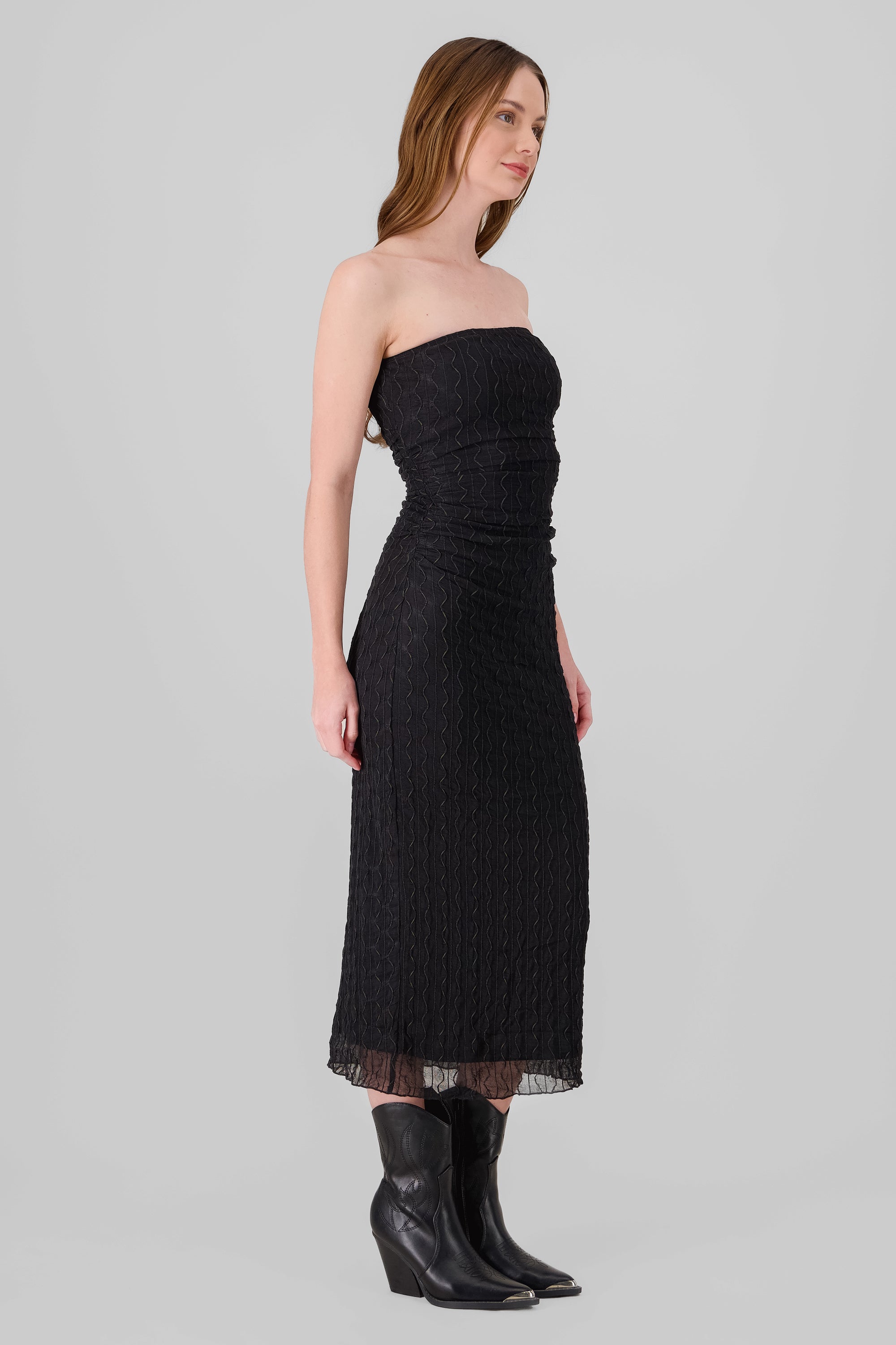 Solid Textured Dress BLACK