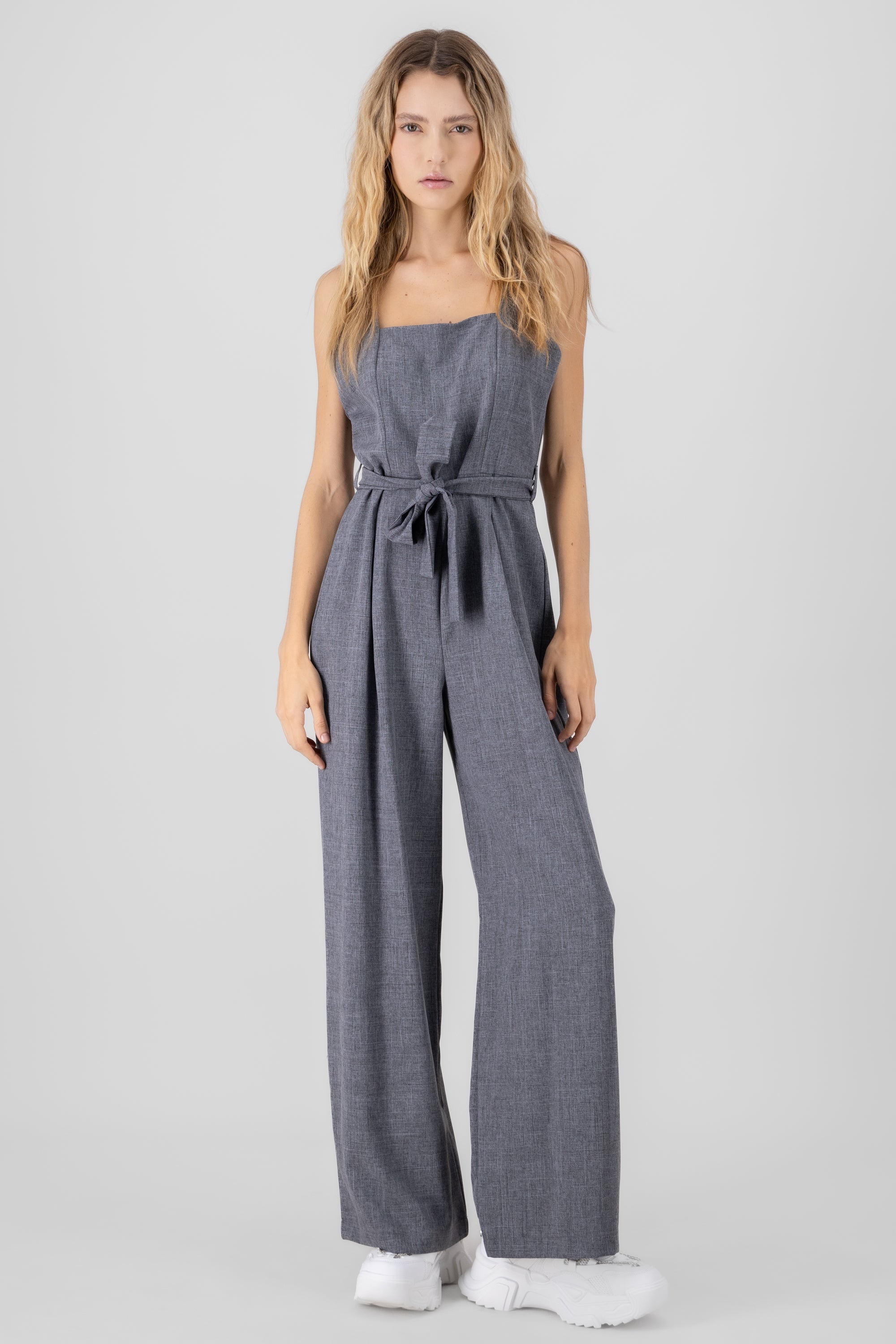 Strappy Jumpsuit With Belt HEATHER GRAY