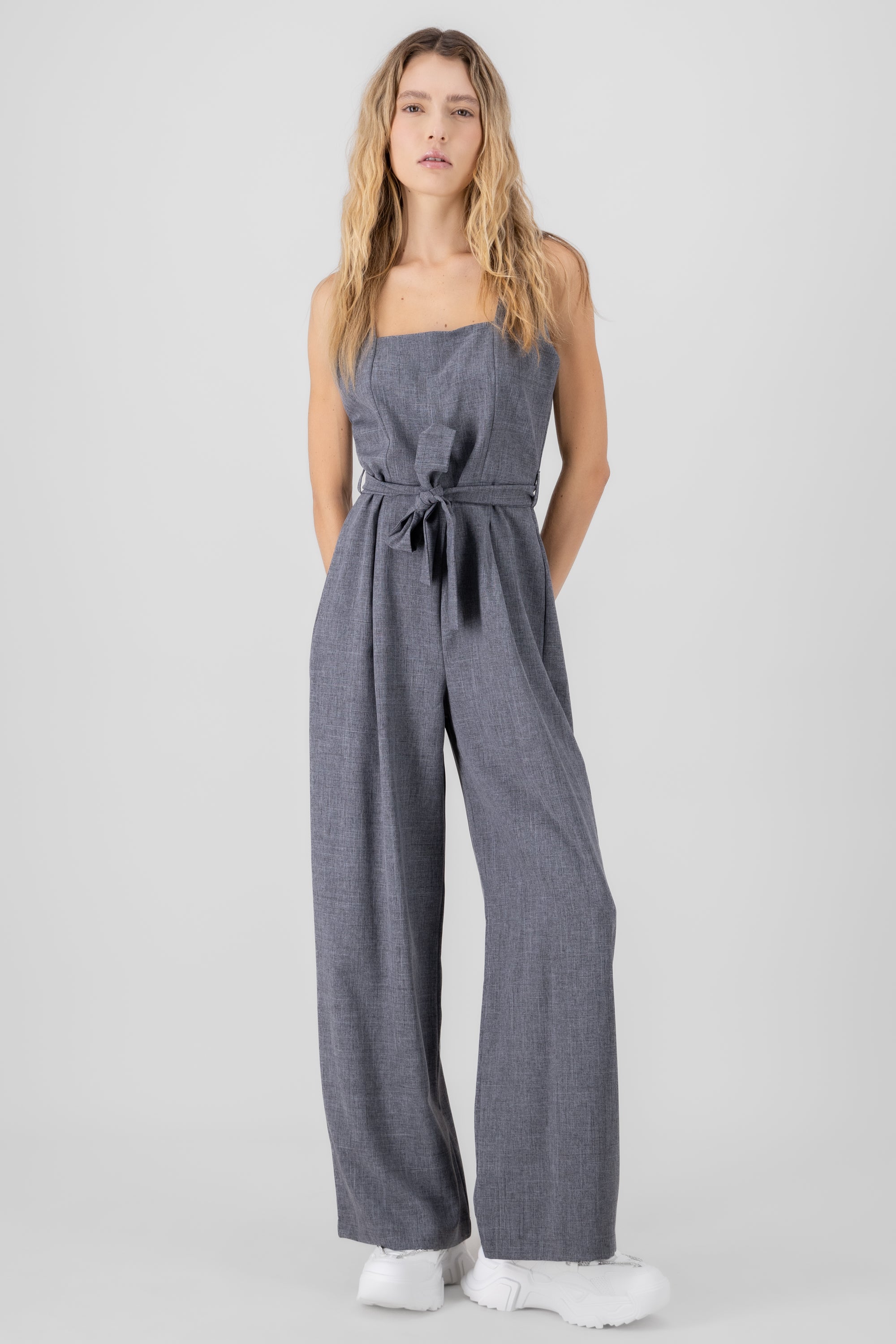 Strappy Jumpsuit With Belt HEATHER GRAY