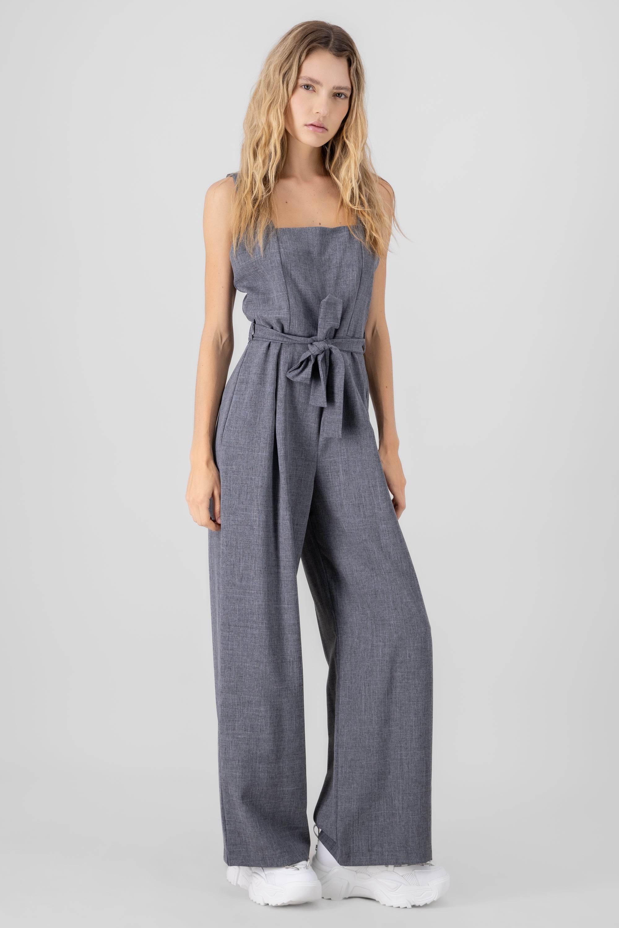 Strappy Jumpsuit With Belt HEATHER GRAY