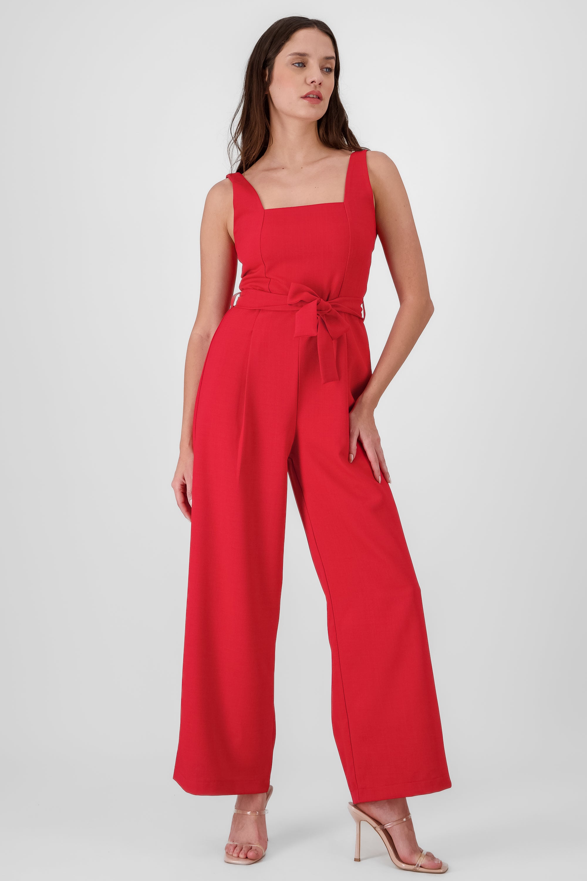 Strappy Jumpsuit With Belt RED