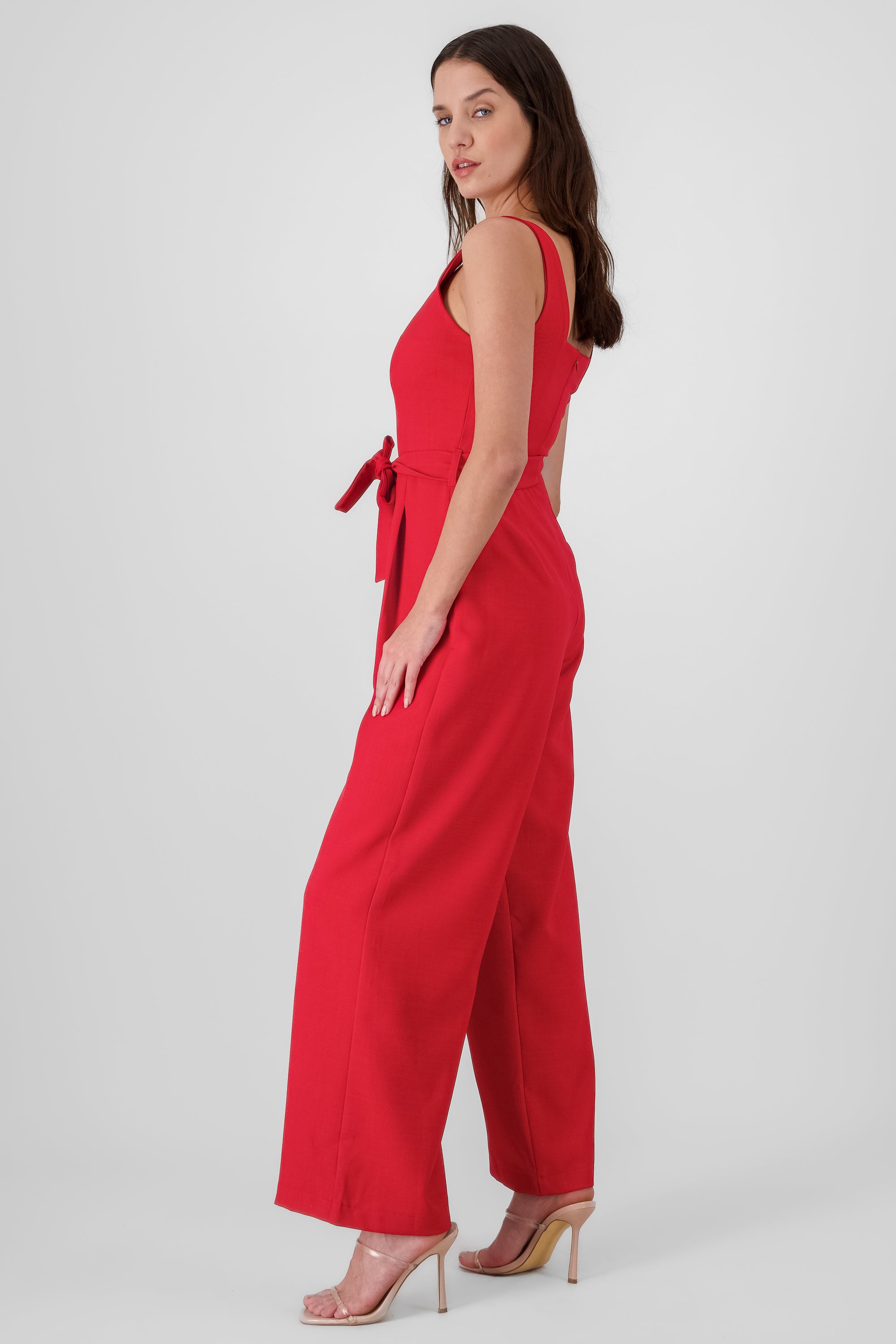 Strappy Jumpsuit With Belt RED