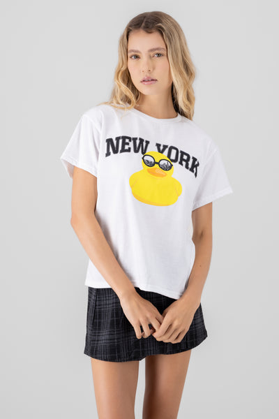 New York Duck Print T Shirt WHITE