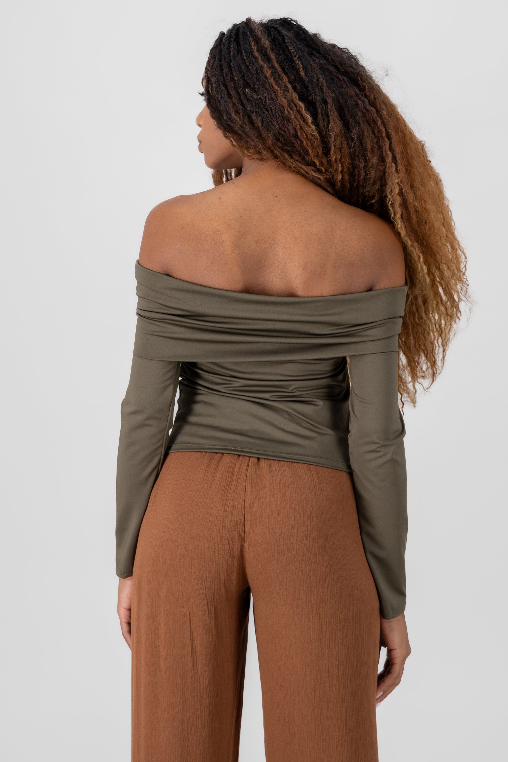 Off Shouder Long Sleeve Top OLIVE