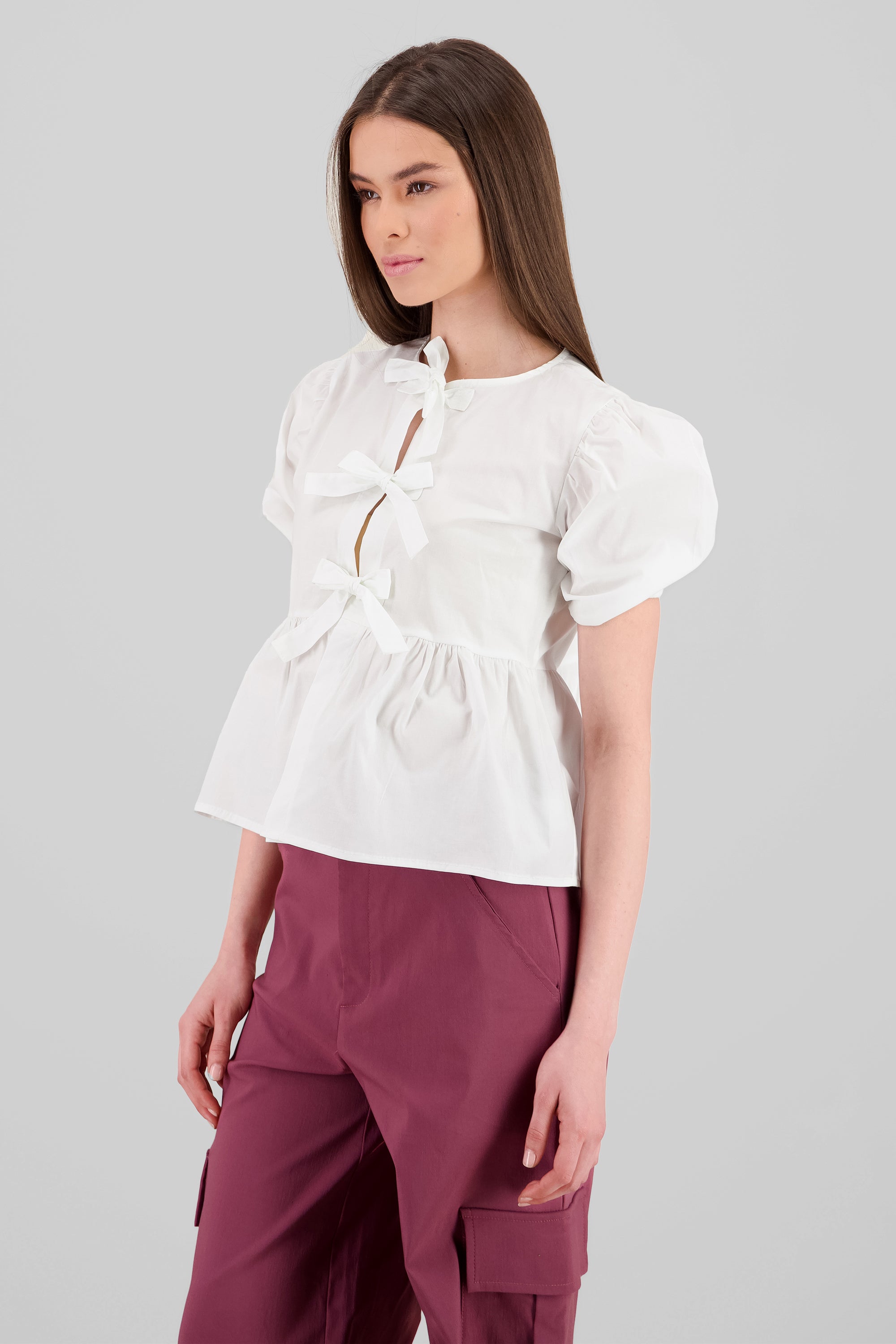 Puff Sleeve Blouse With Bow Detail WHITE