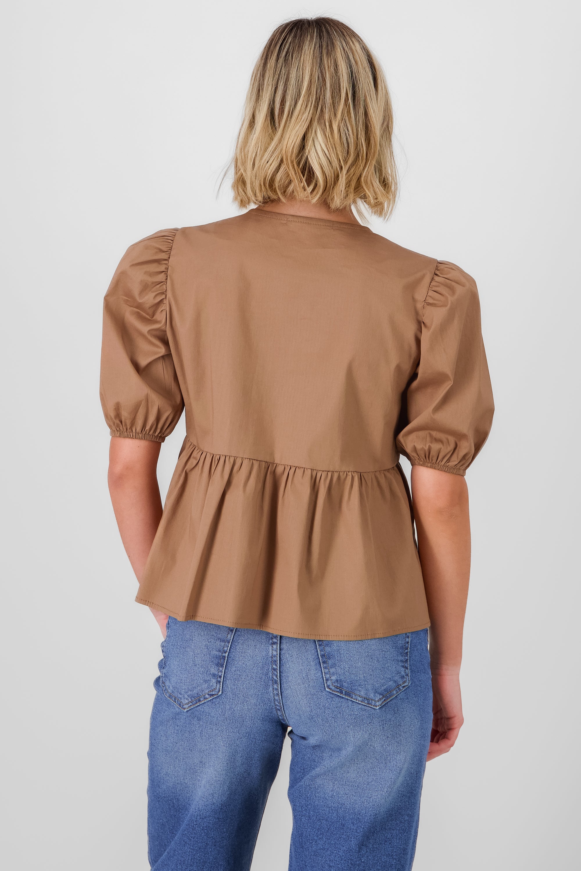 Puff Sleeve Blouse With Bow Detail KHAKI