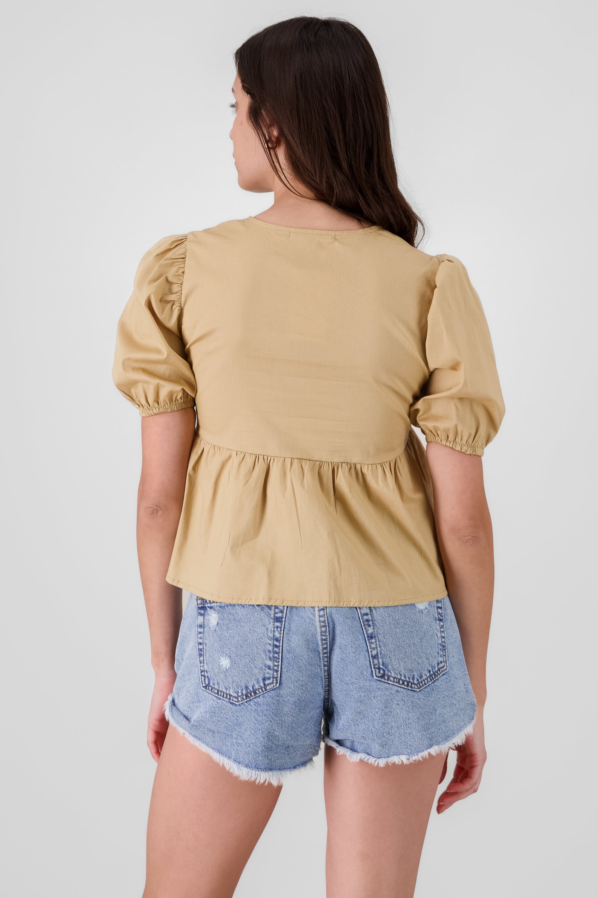 Puff Sleeve Blouse With Bow Detail TAN